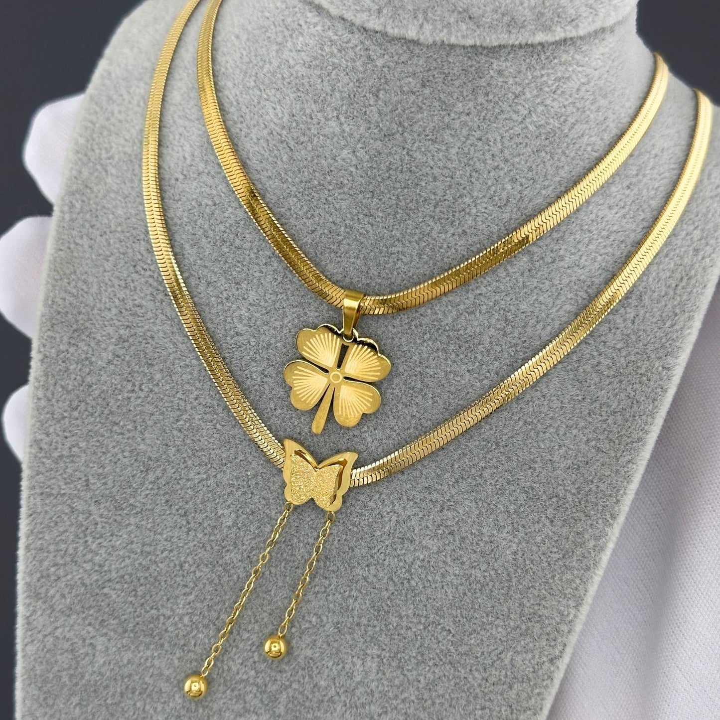 18K gold plated Stainless steel Clover necklace, Intensity