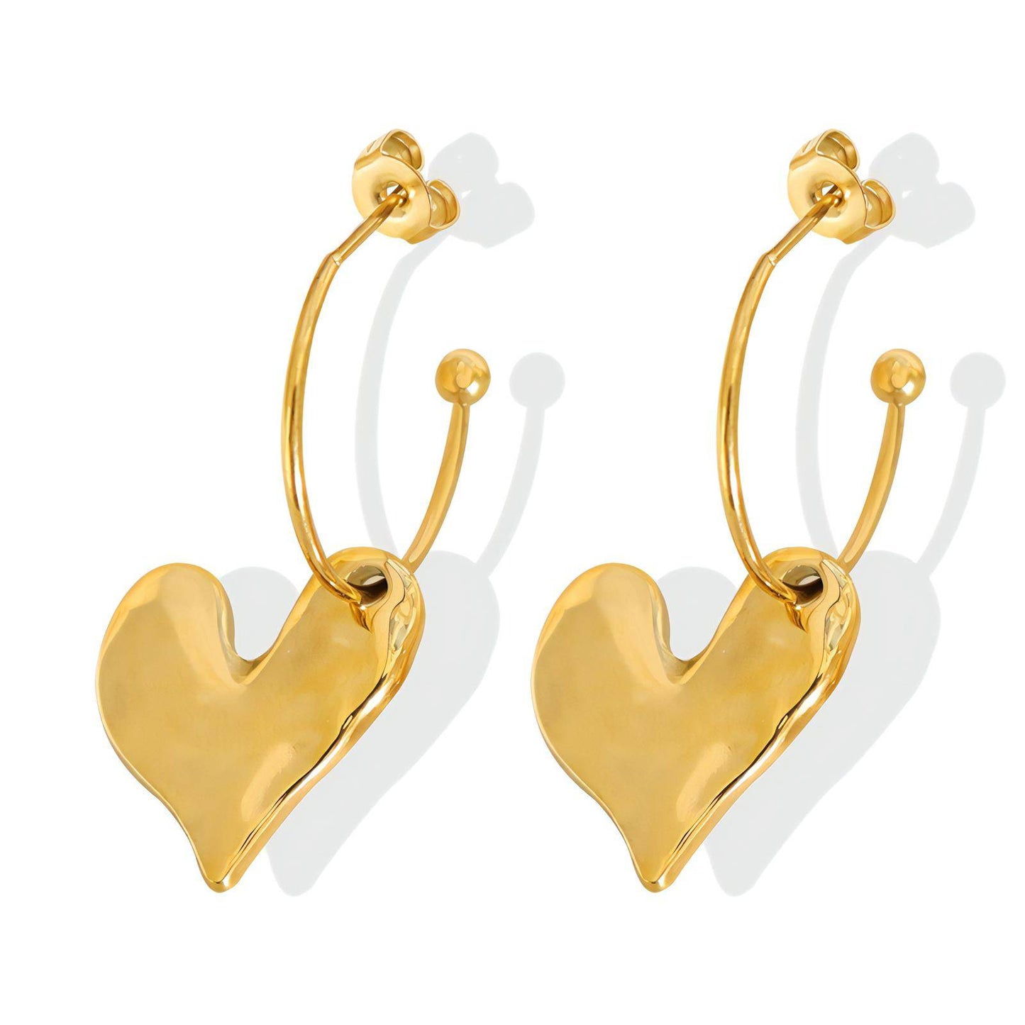 18K gold plated Stainless steel Hearts earrings, Intensity