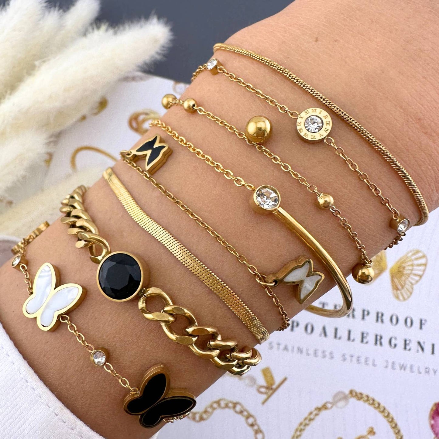 18K gold plated Stainless steel Butterflies bracelet, Intensity