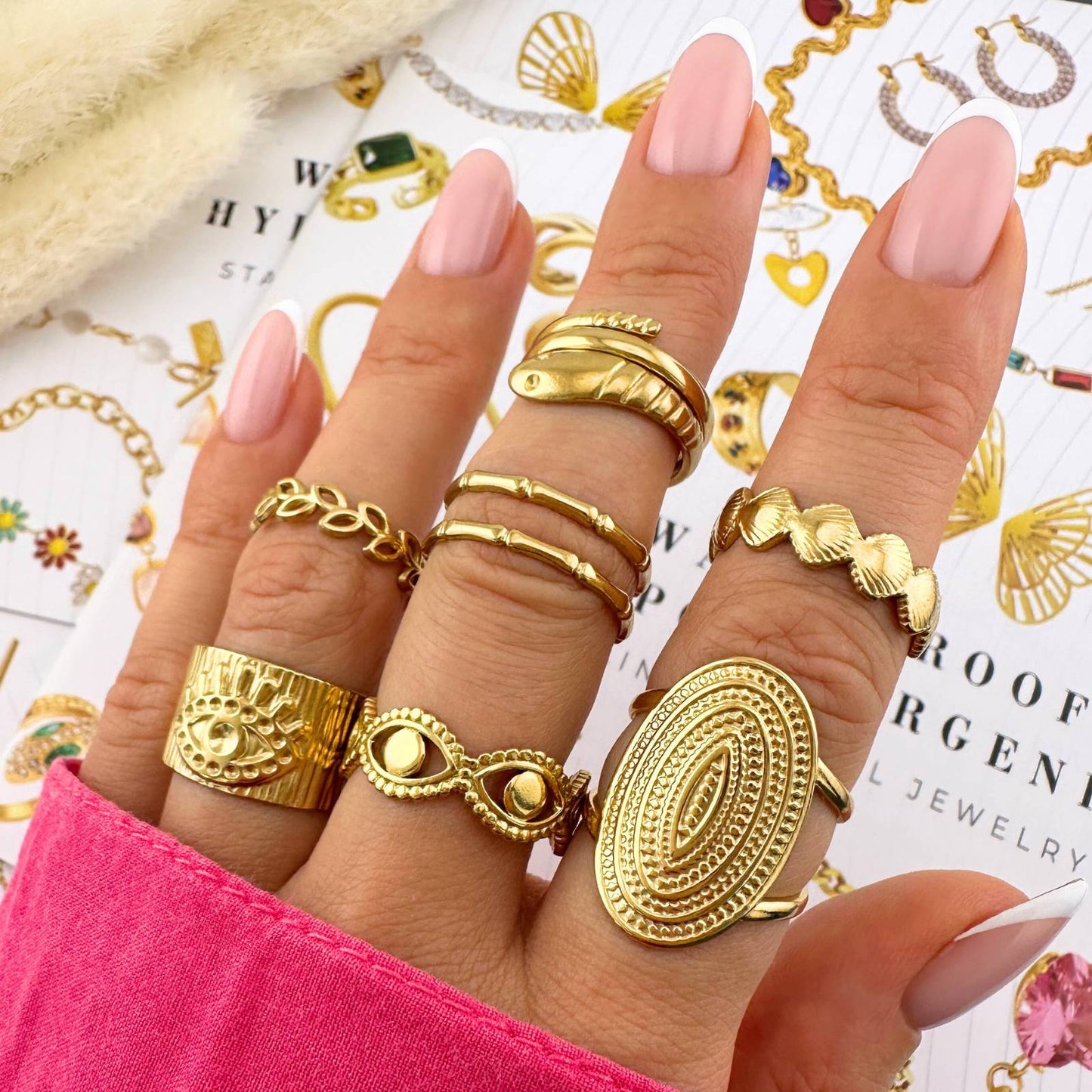 18K gold plated Stainless steel Leafs finger ring, Intensity