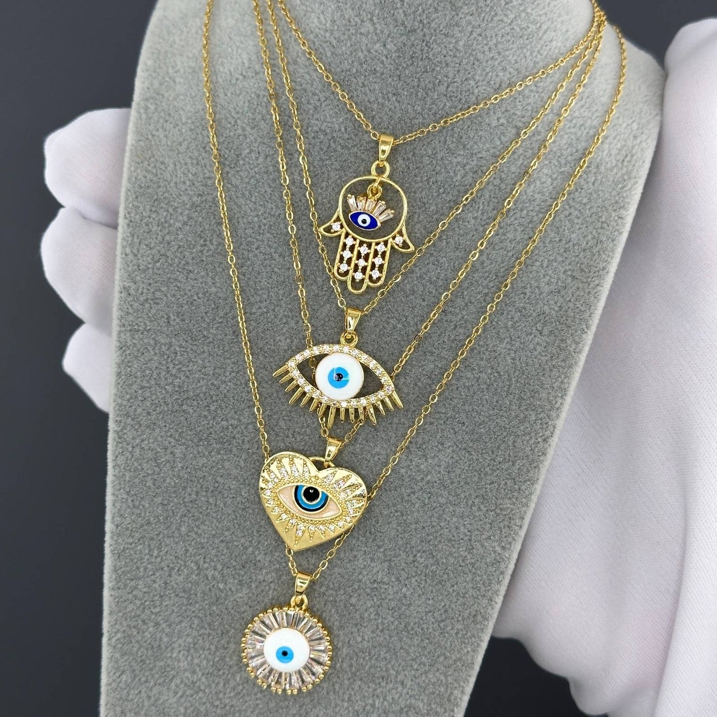 18K gold plated Stainless steel evil eye necklace, Intensity
