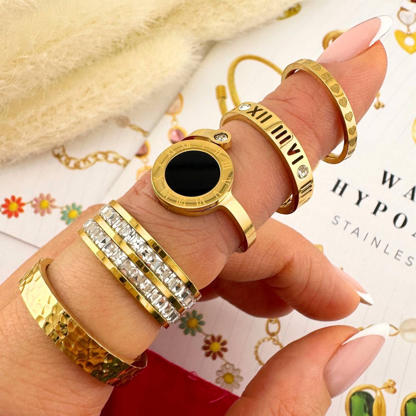 18K gold plated Stainless steel Hearts finger ring, Intensity