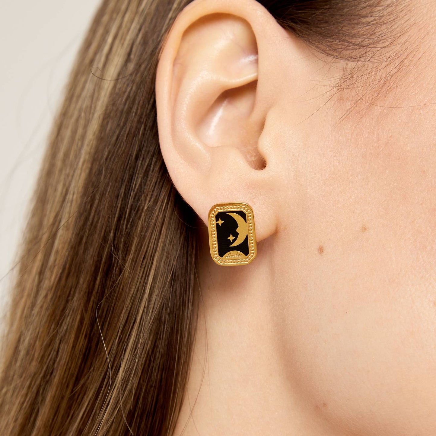 18K gold plated Stainless steel Moon and stars earrings, Intensity