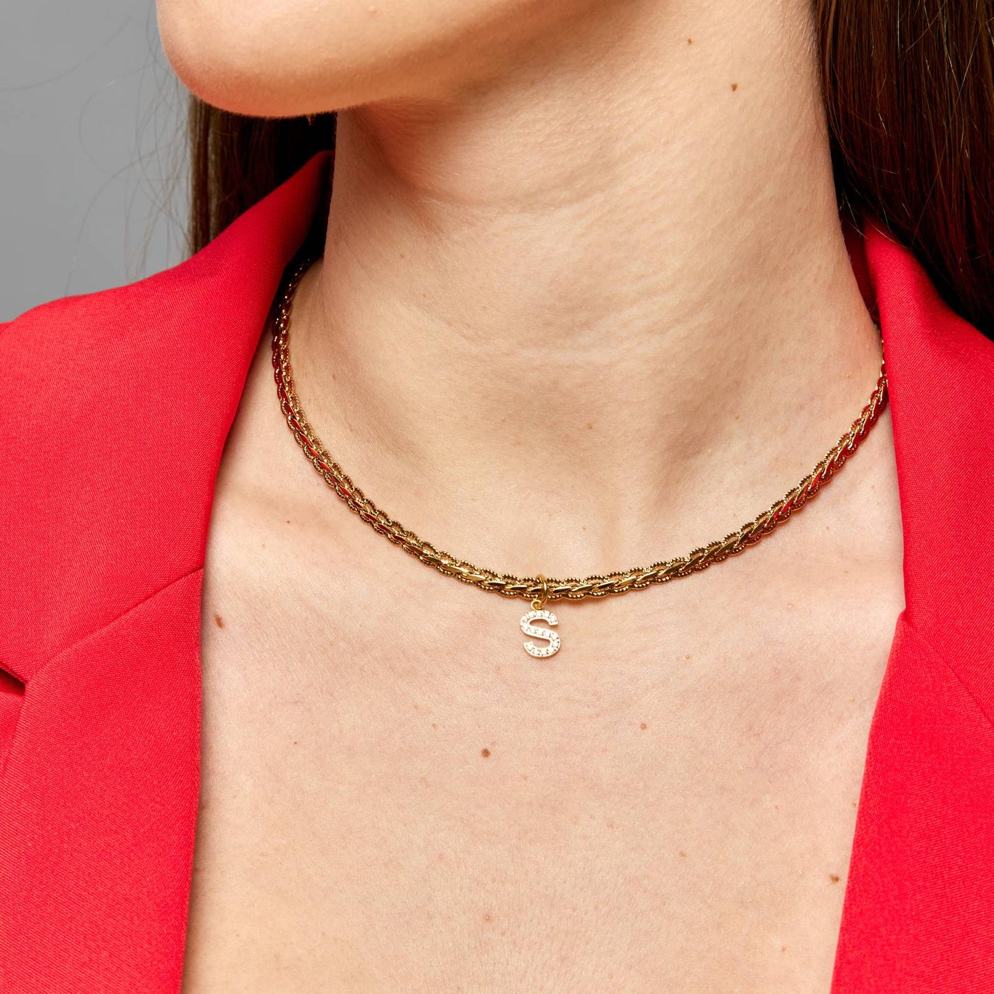 18K gold plated Stainless steel Letter S necklace, Intensity