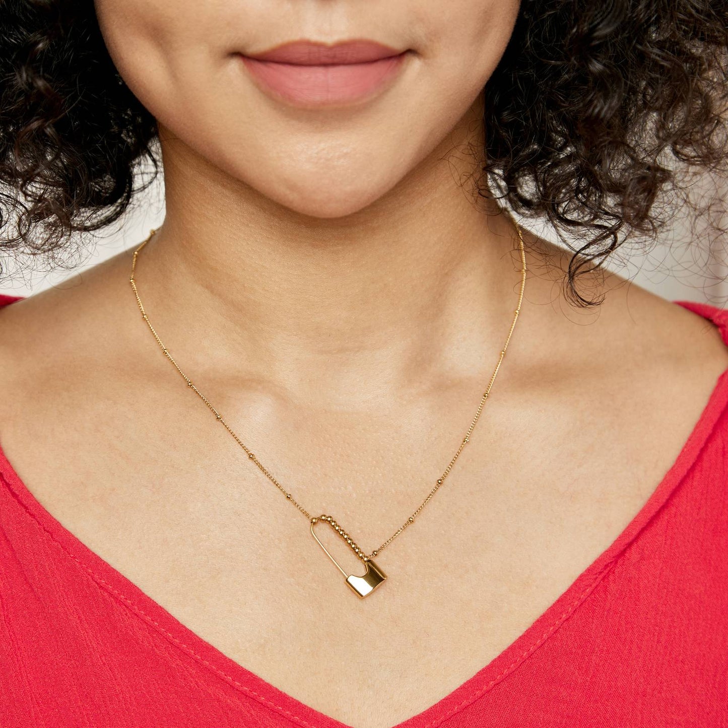 18K gold plated Stainless steel Safety pin necklace, Intensity