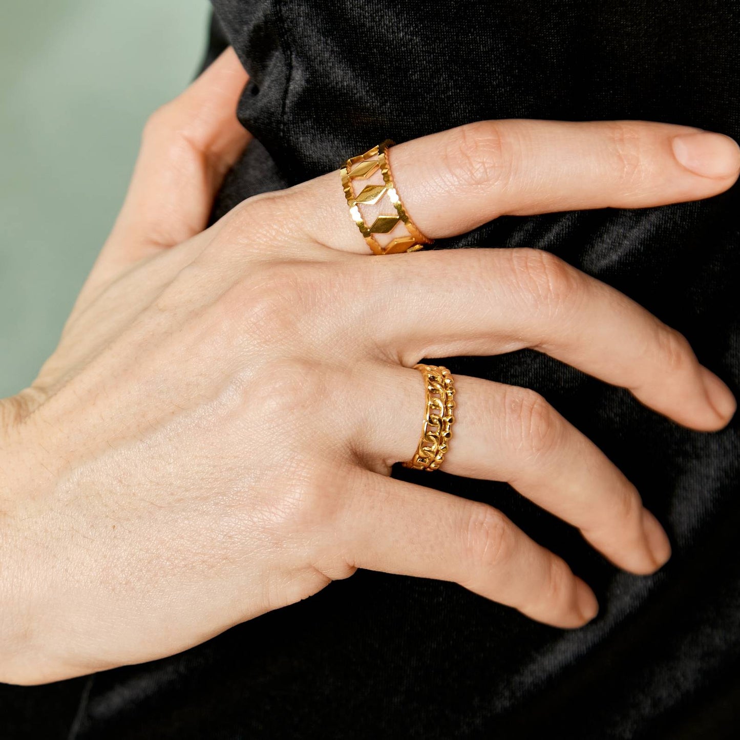 18K gold plated Stainless steel Rhombus finger ring, Intensity