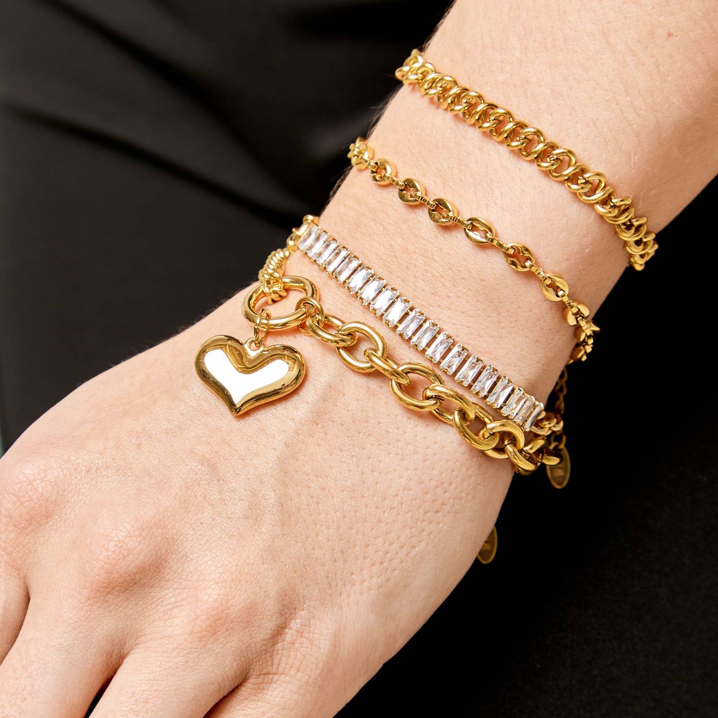 18K gold plated Stainless steel Heart bracelet, Intensity