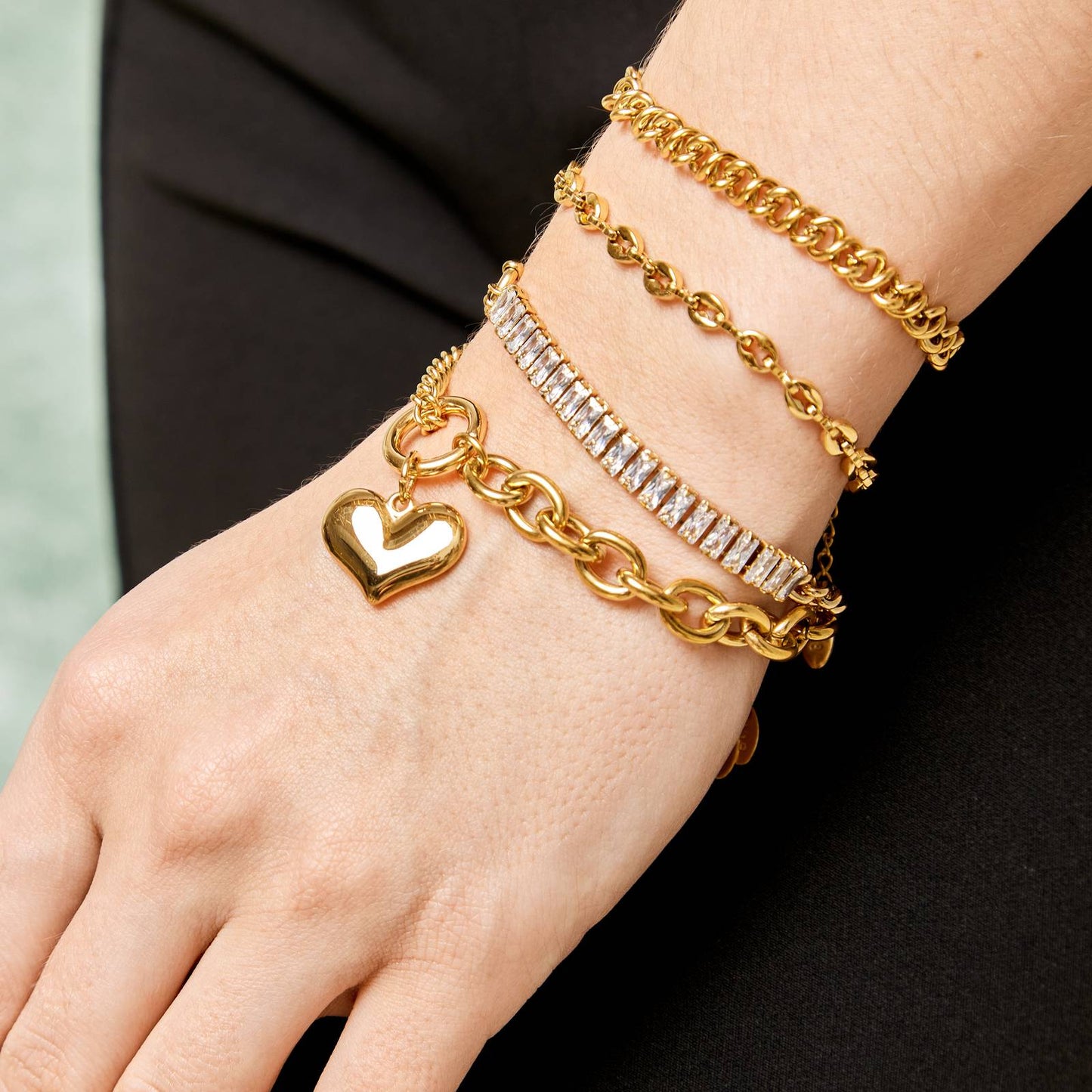 18K gold plated Stainless steel Heart bracelet, Intensity