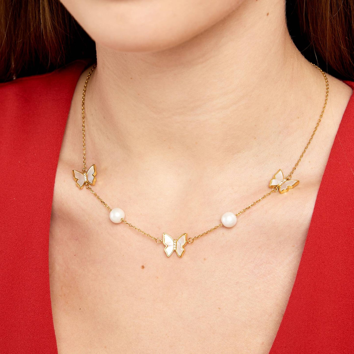 18K gold plated Stainless steel Butterflies necklace, Intensity