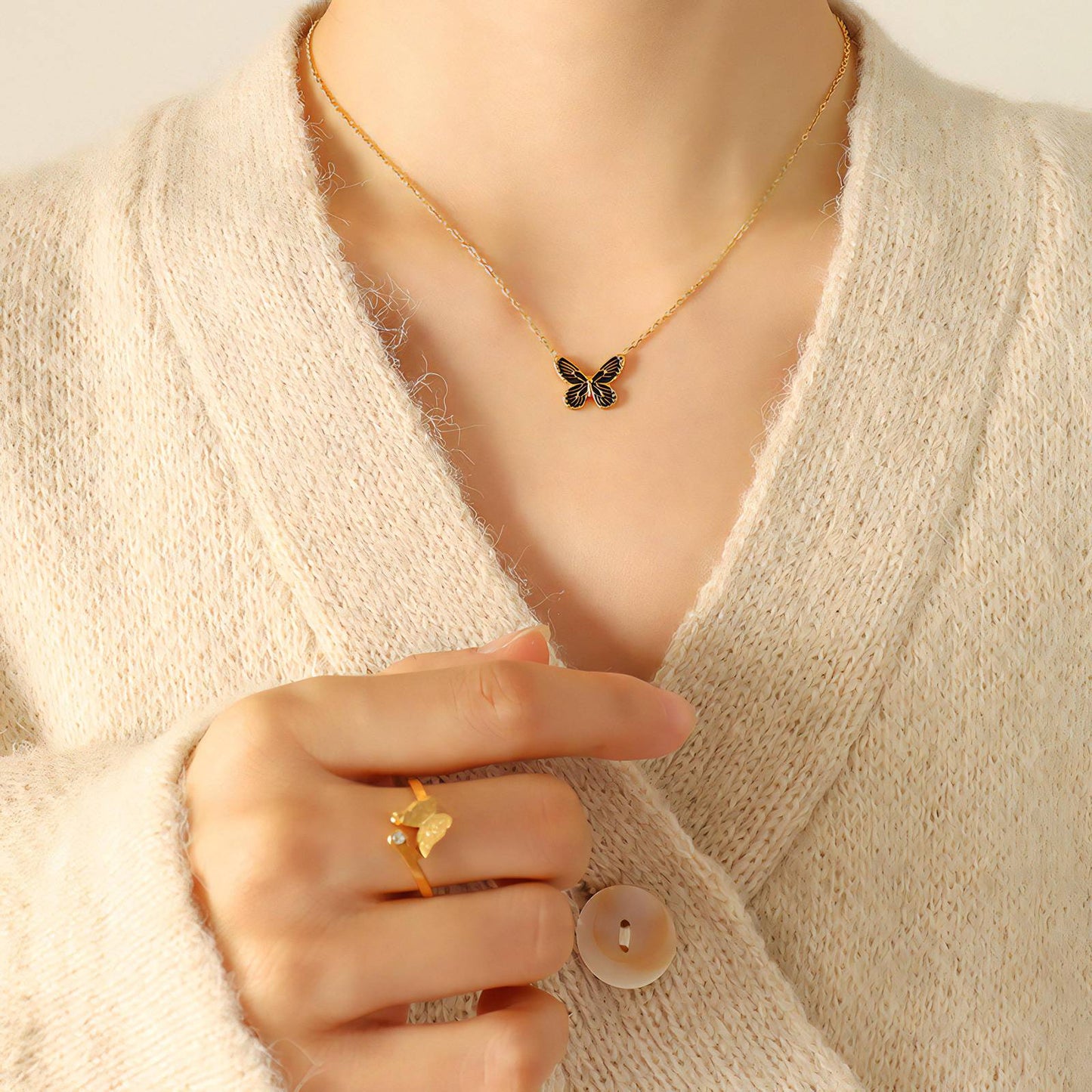 18K gold plated Stainless steel Butterfly necklace, Intensity