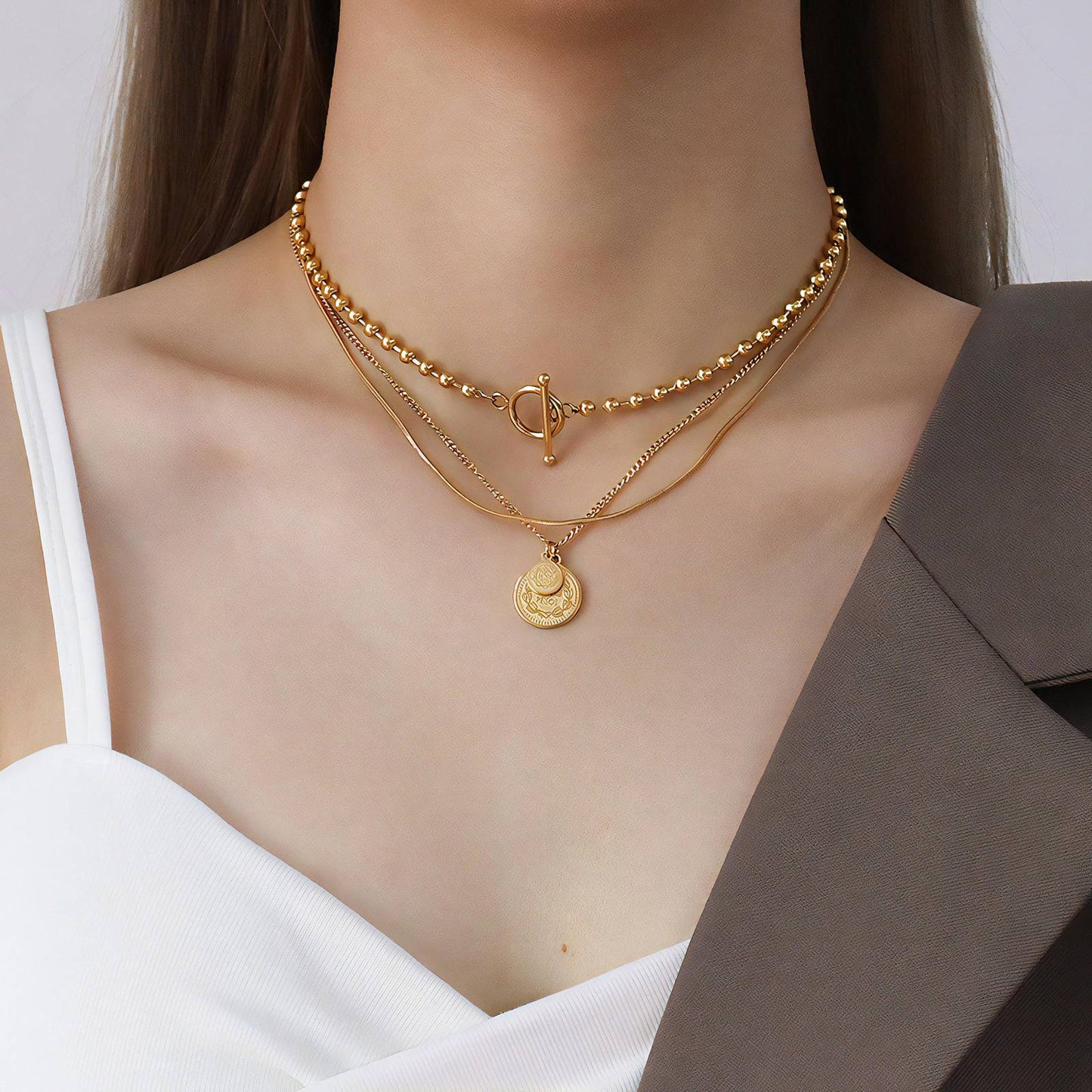18K gold plated Stainless steel Coin necklace, Intensity