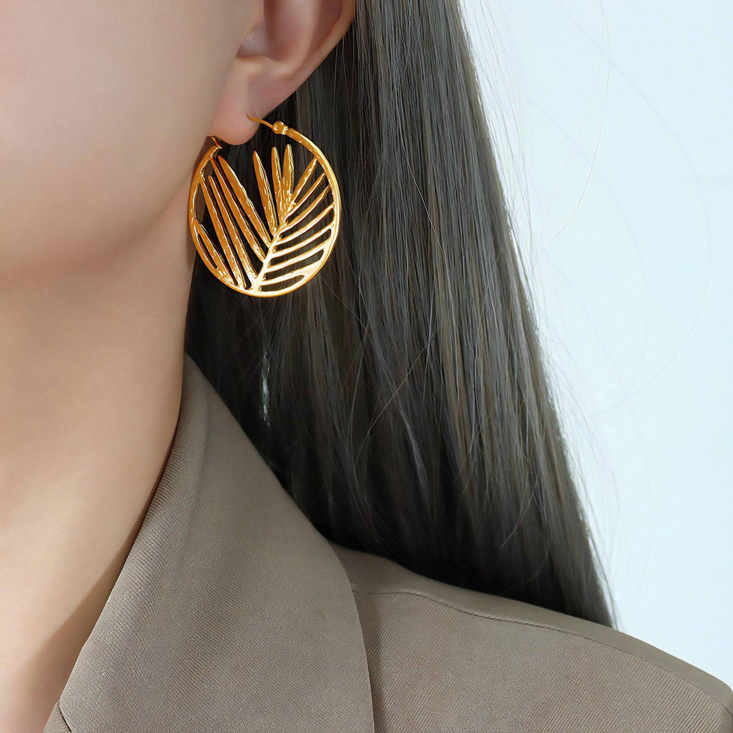 18K gold plated Stainless steel Leafs earrings, Intensity