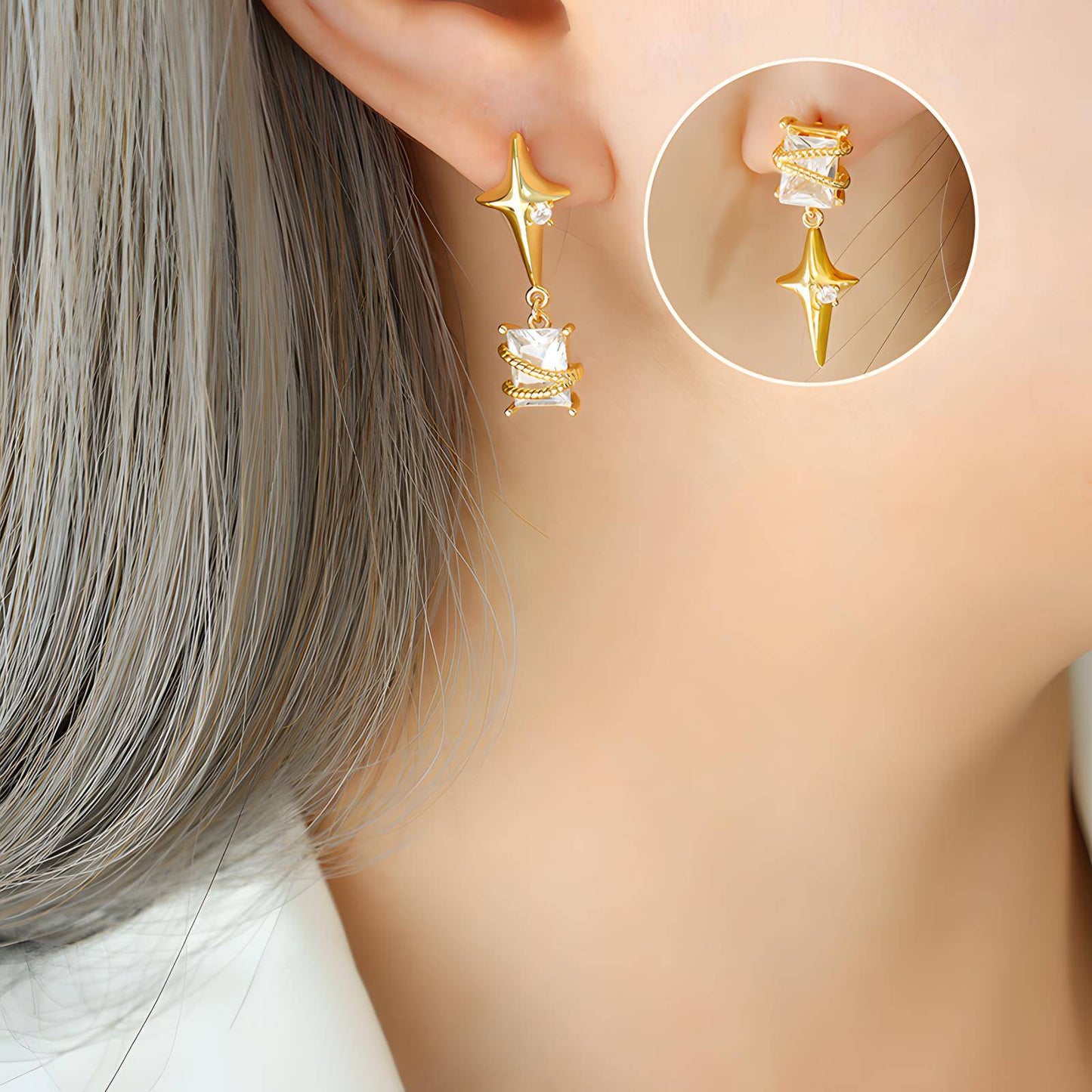 18K gold plated Stainless steel Star earrings, Intensity