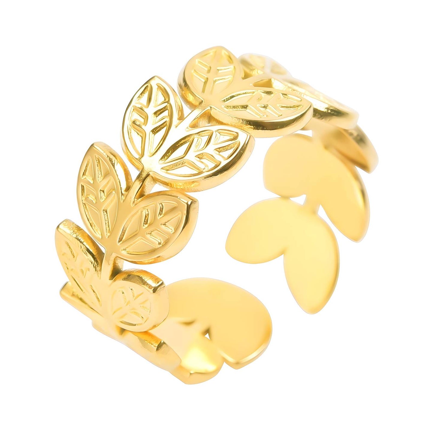 18K gold plated Stainless steel Leafs finger ring, Intensity