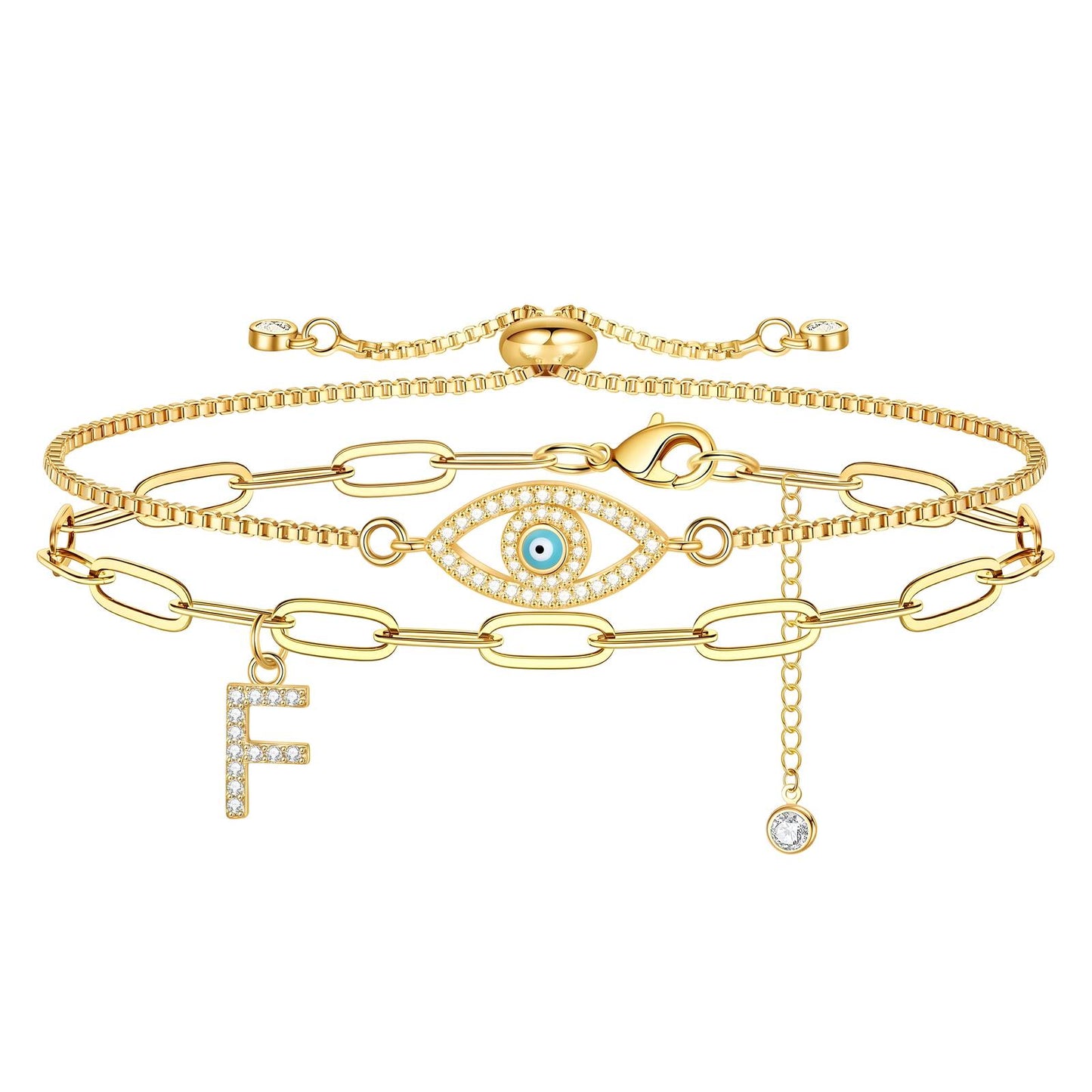 18K gold plated Stainless steel Evil Eye bracelet, Intensity