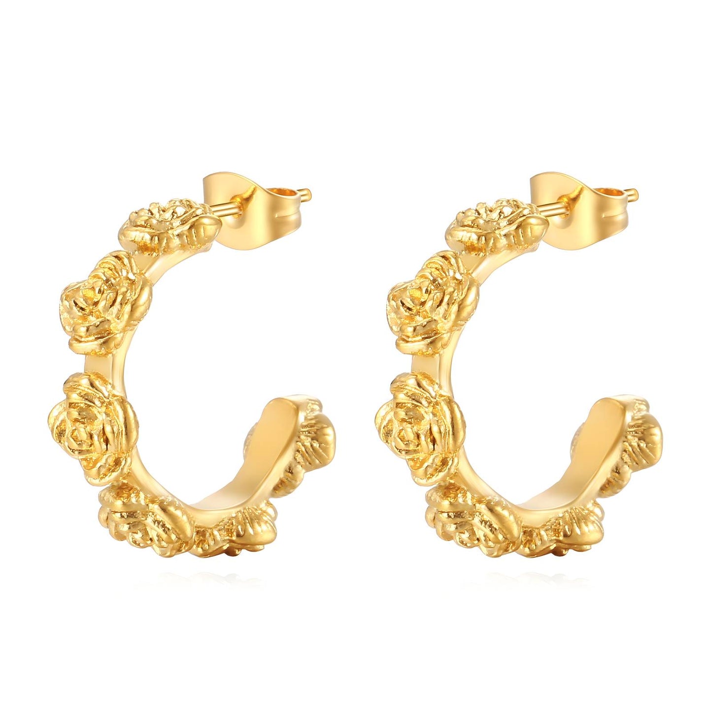 18K gold plated Stainless steel Flowers earrings, Intensity