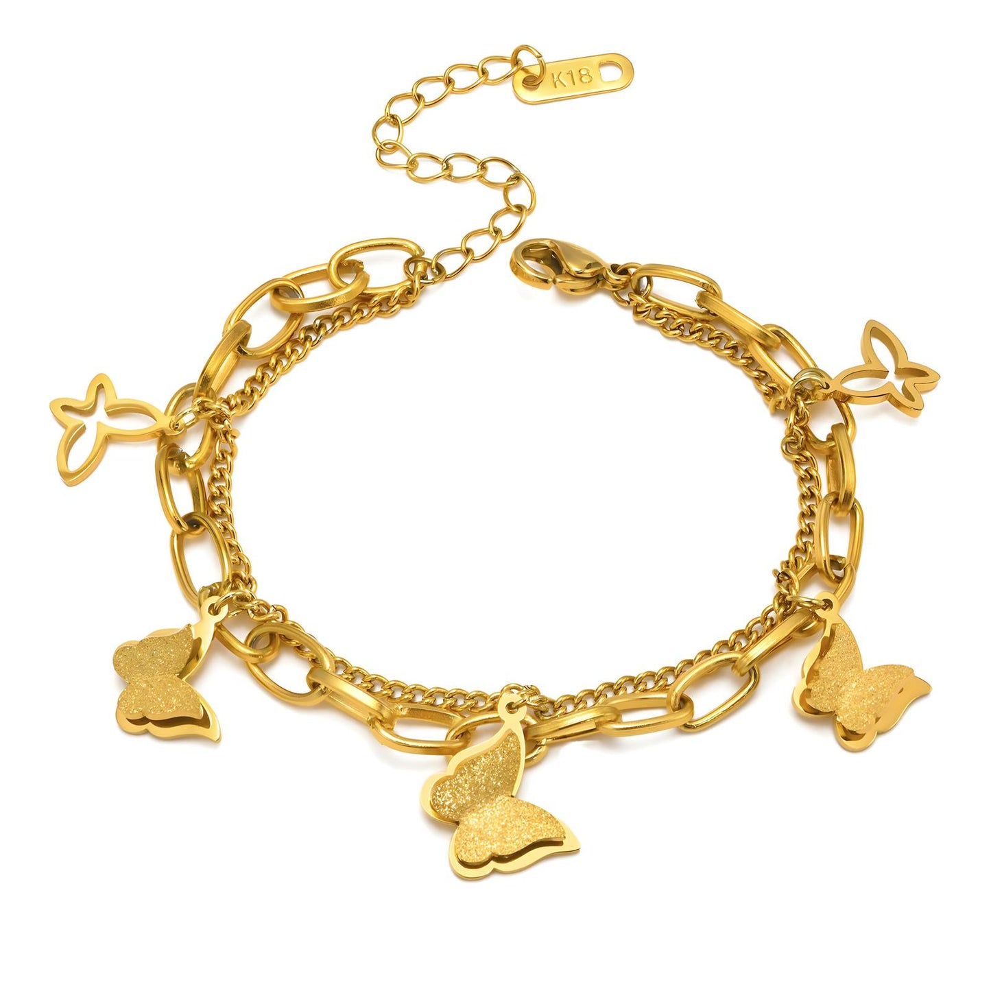 18K gold plated Stainless steel Butterflies bracelet, Intensity