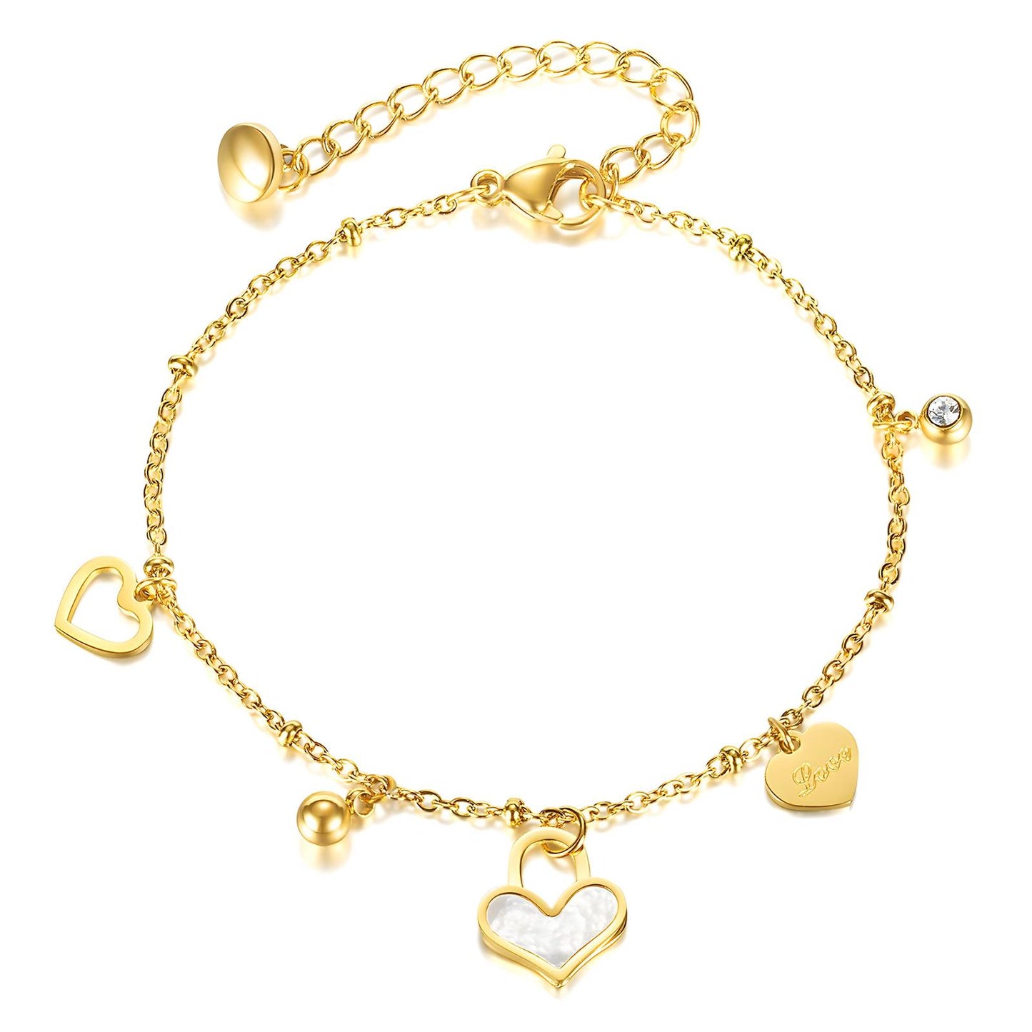 18K gold plated Stainless steel Hearts bracelet, Intensity