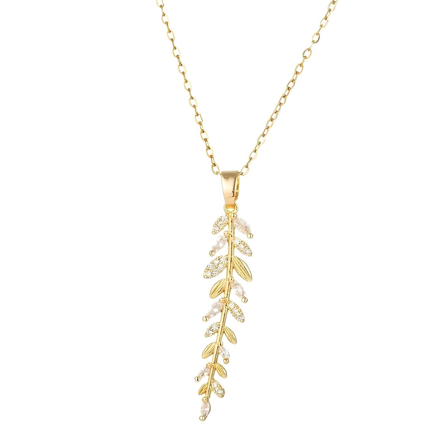 18K gold plated Stainless steel Leafs necklace, Intensity