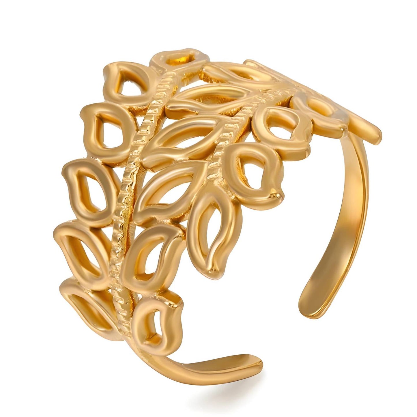 18K gold plated Stainless steel Leafs finger ring, Intensity