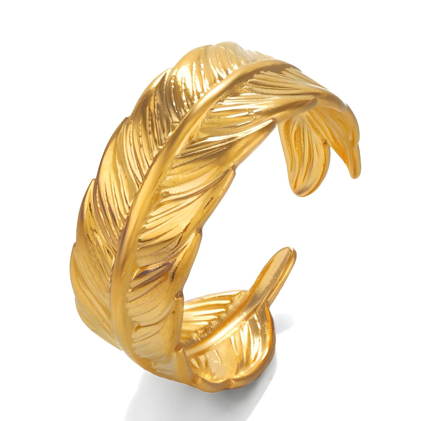 18K gold plated Stainless steel Leafs finger ring, Intensity