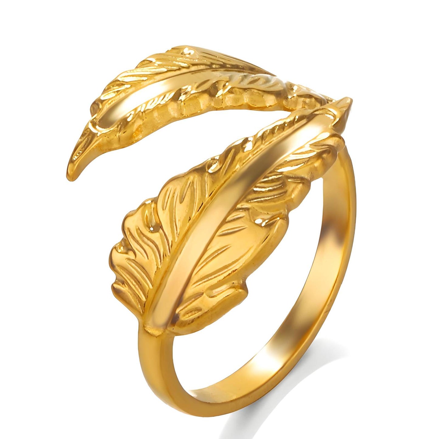 18K gold plated Stainless steel Leafs finger ring, Intensity