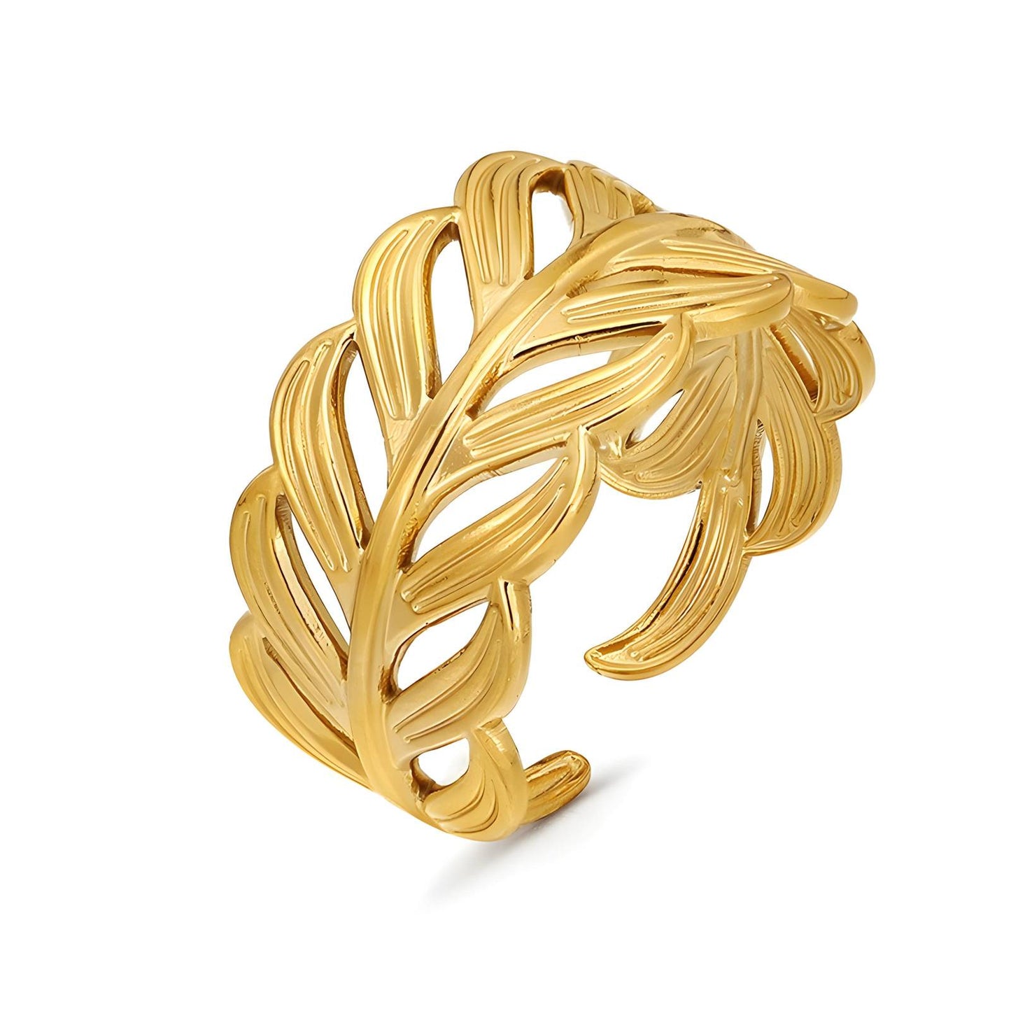 18K gold plated Stainless steel Leafs finger ring, Intensity