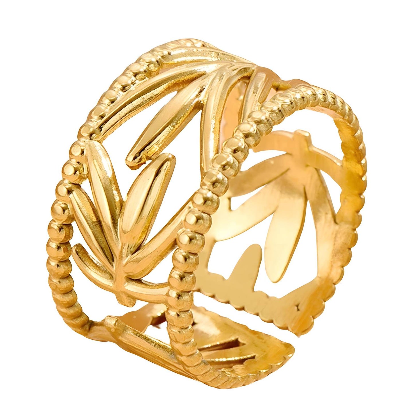 18K gold plated Stainless steel Leafs finger ring, Intensity