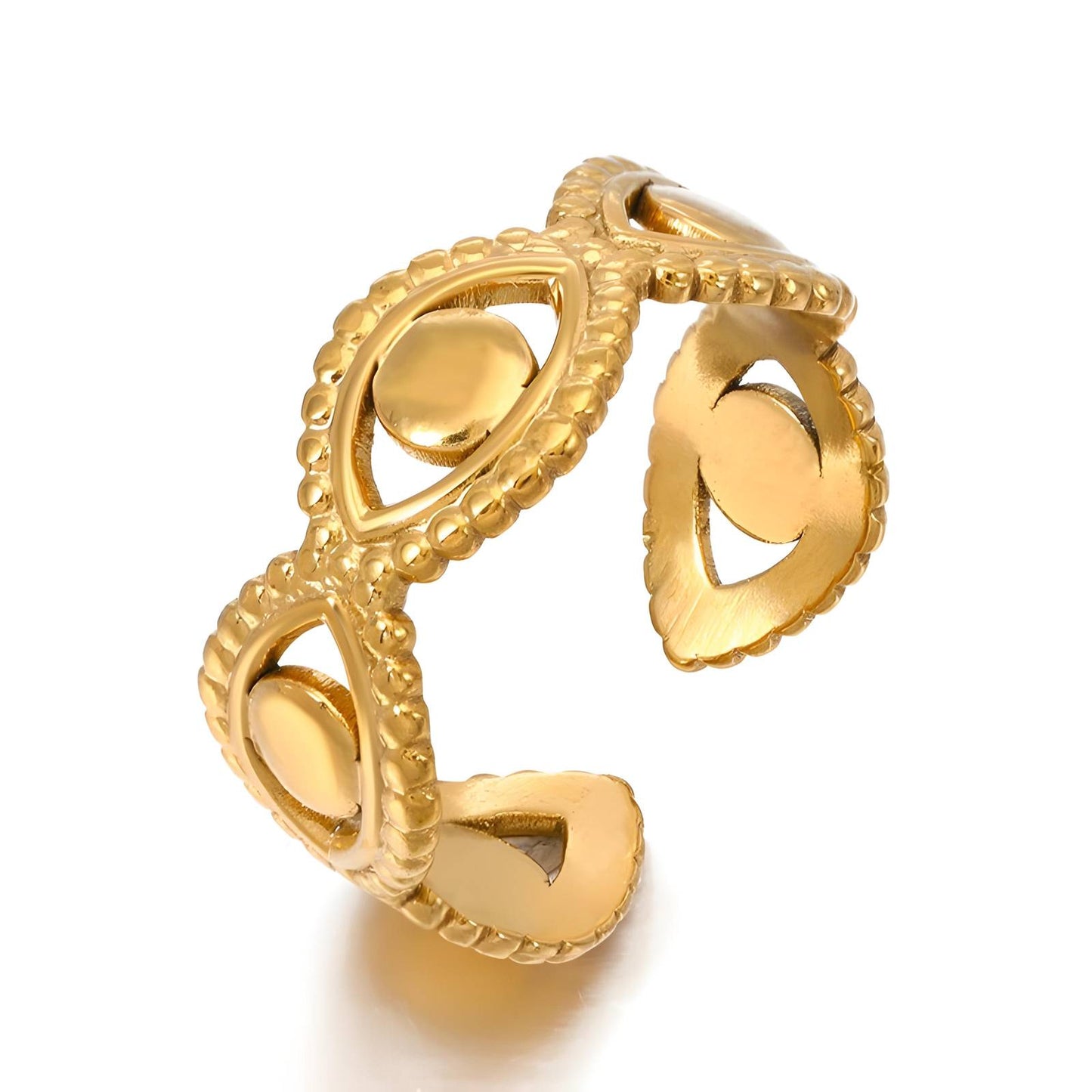 18K gold plated Stainless steel Evil Eyes finger ring, Intensity