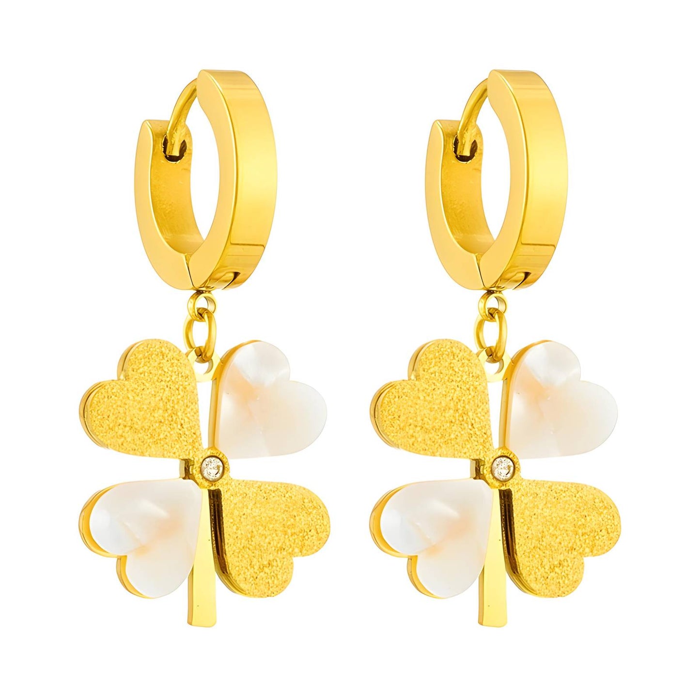 18K gold plated Stainless steel Four-leaf clover earrings, Intensity