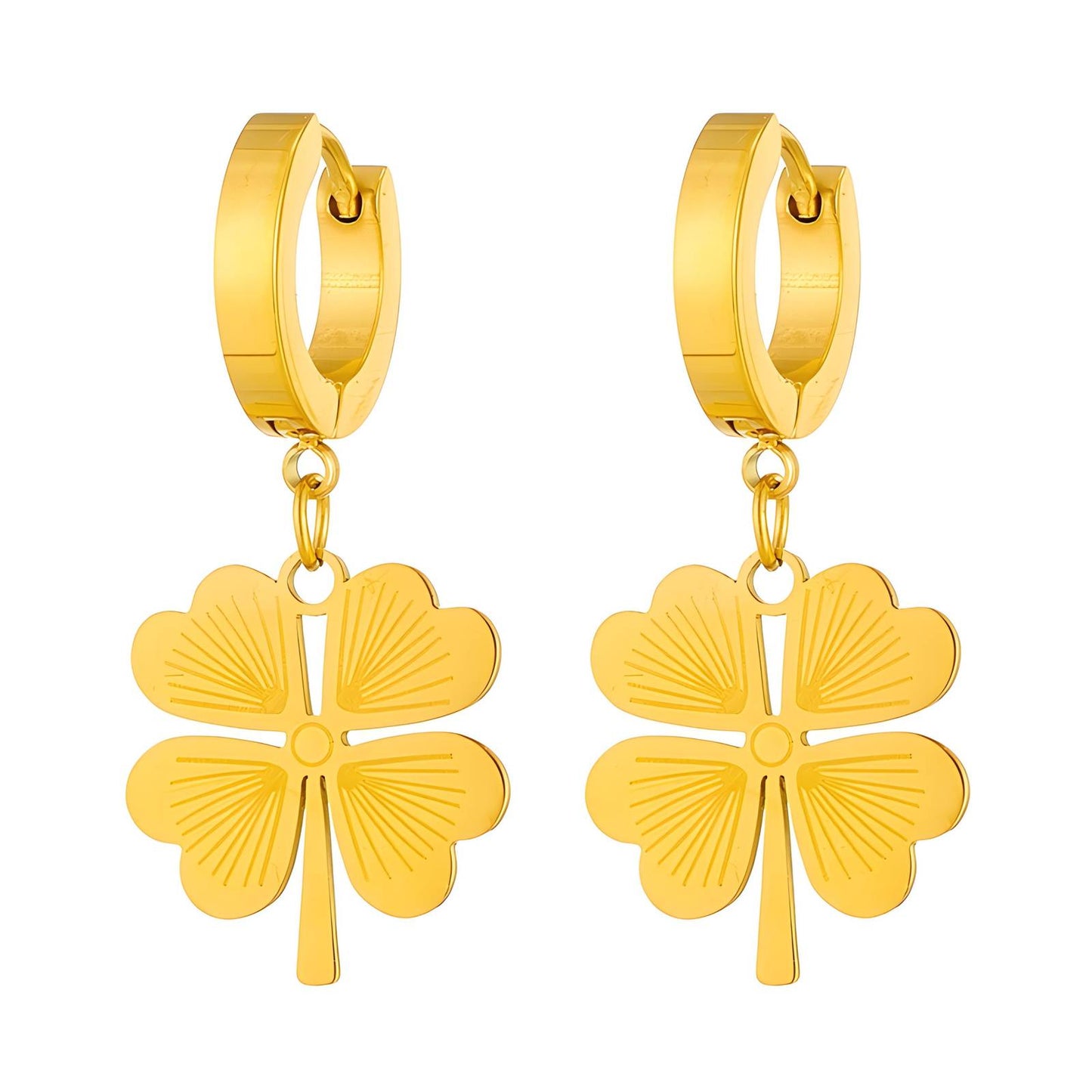 18K gold plated Stainless steel Four-leaf clover earrings, Intensity