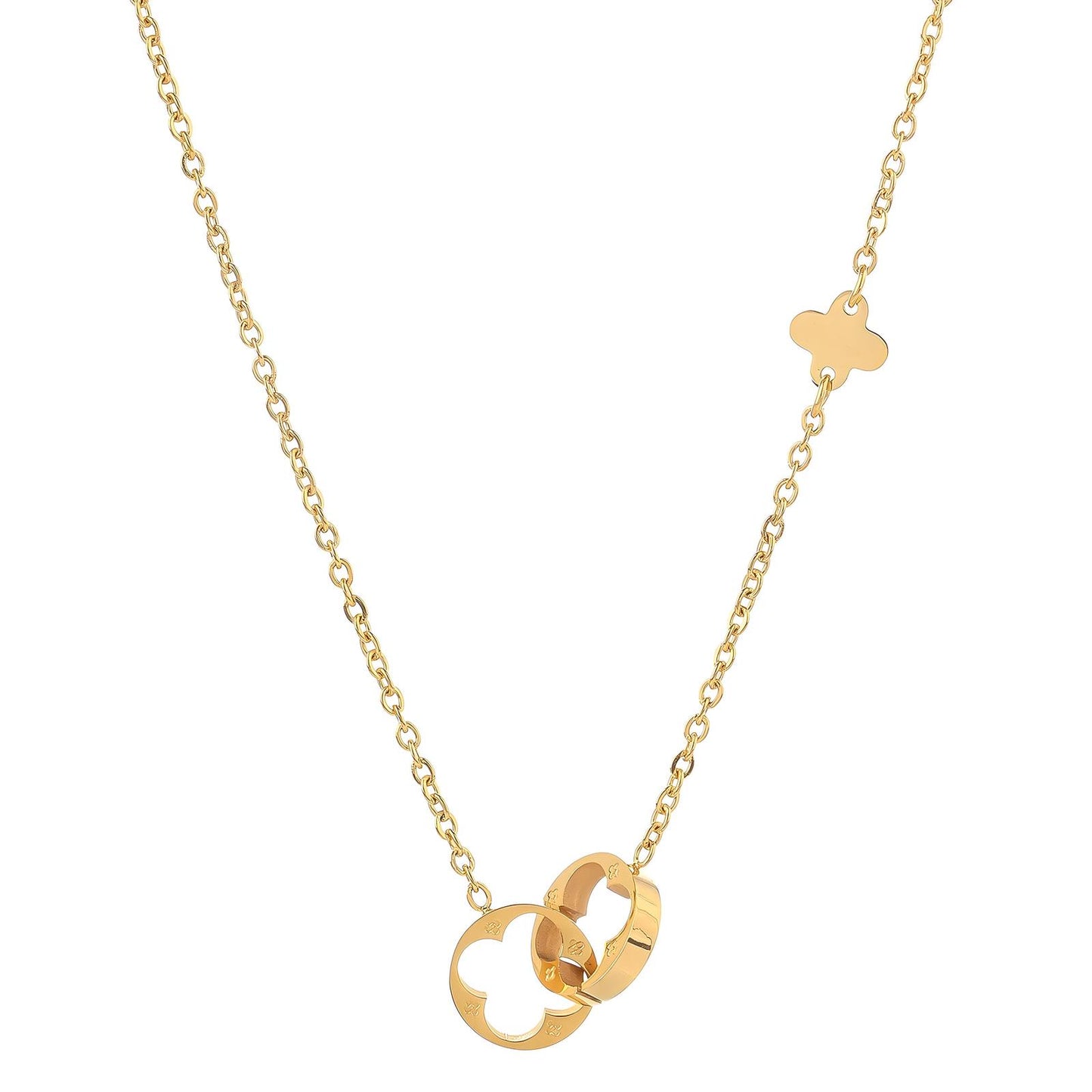 18K gold plated Stainless steel Four-leaf clover necklace, Intensity