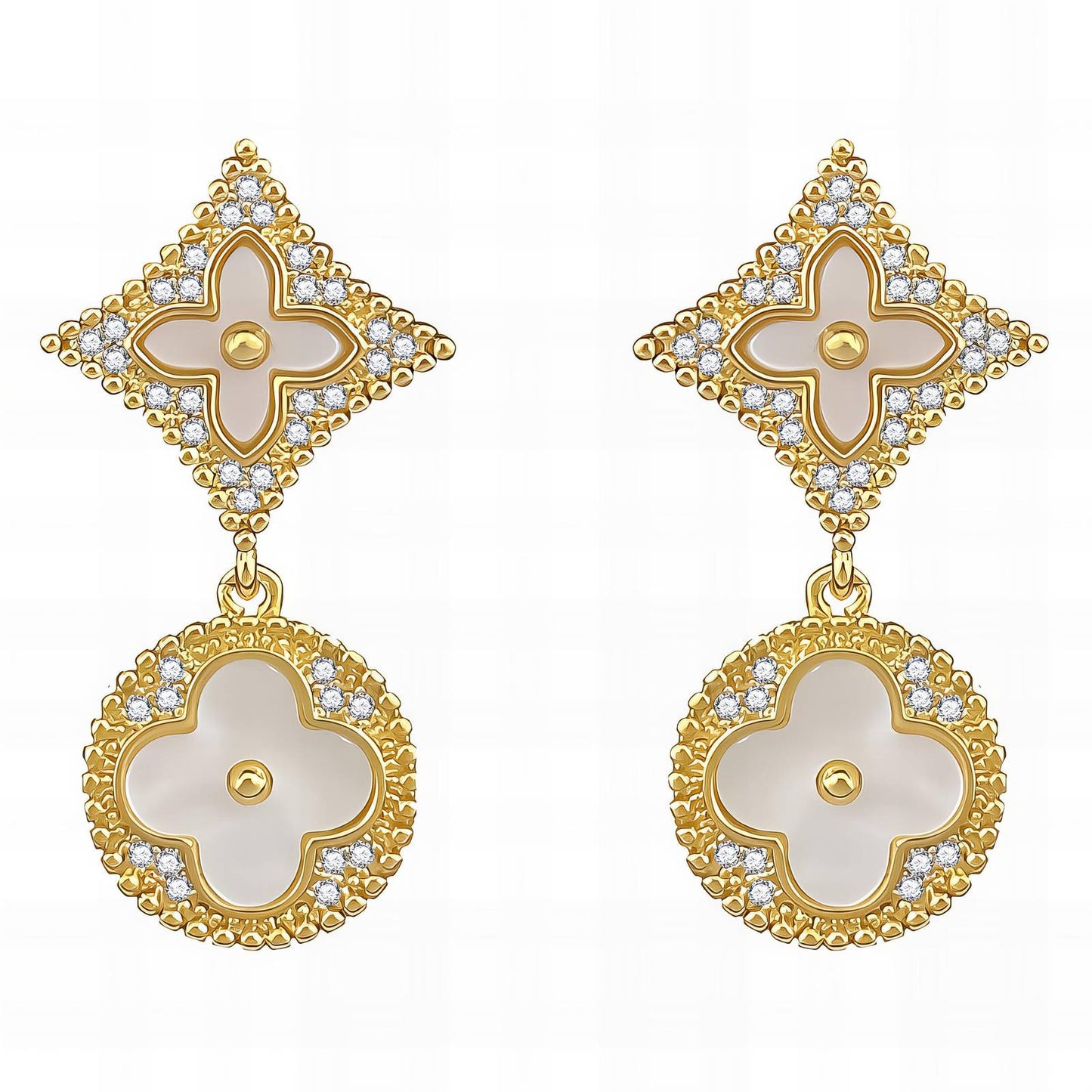 18K gold plated Brass Four-leaf clover earrings, Intensity