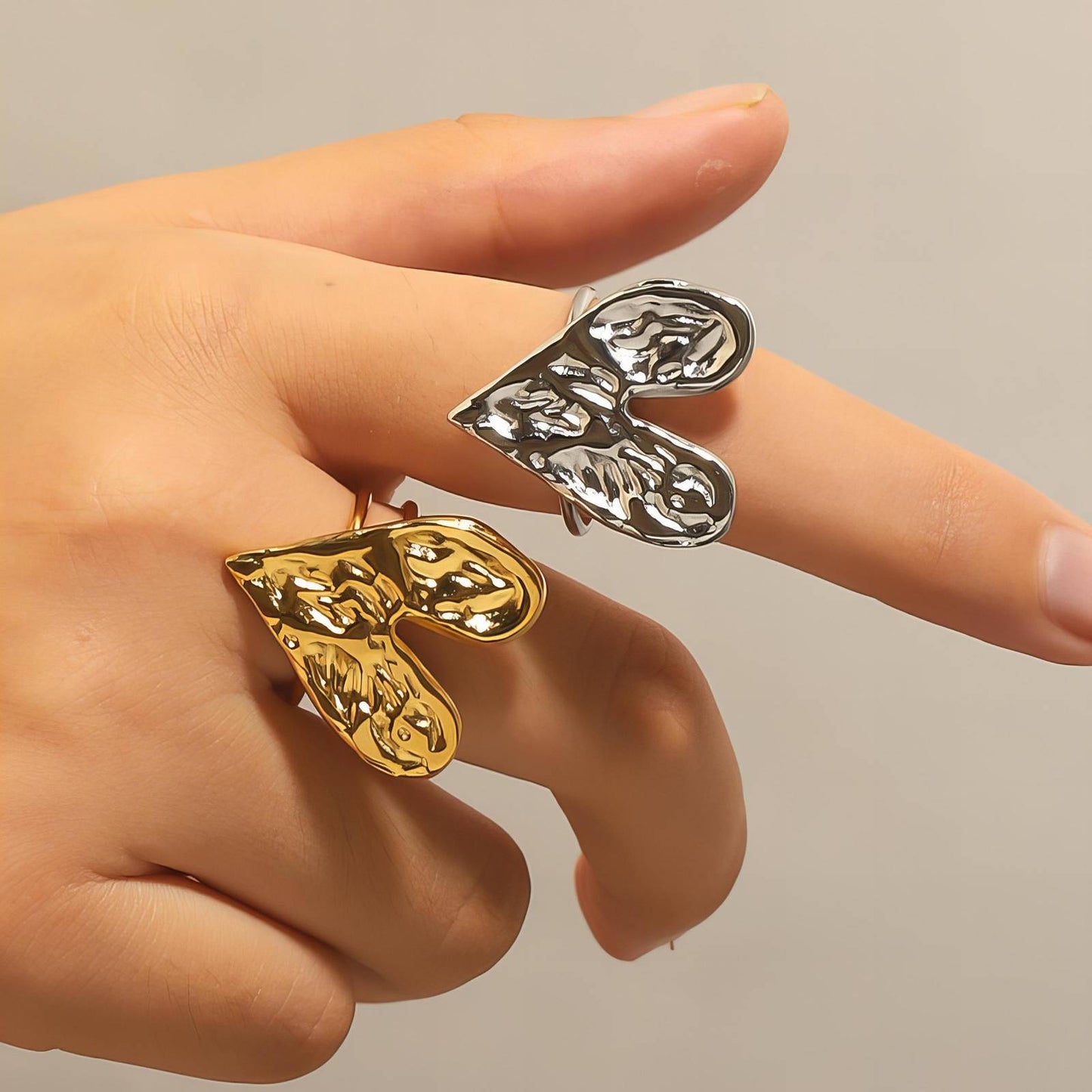 18K gold plated Stainless steel Heart finger ring, Intensity