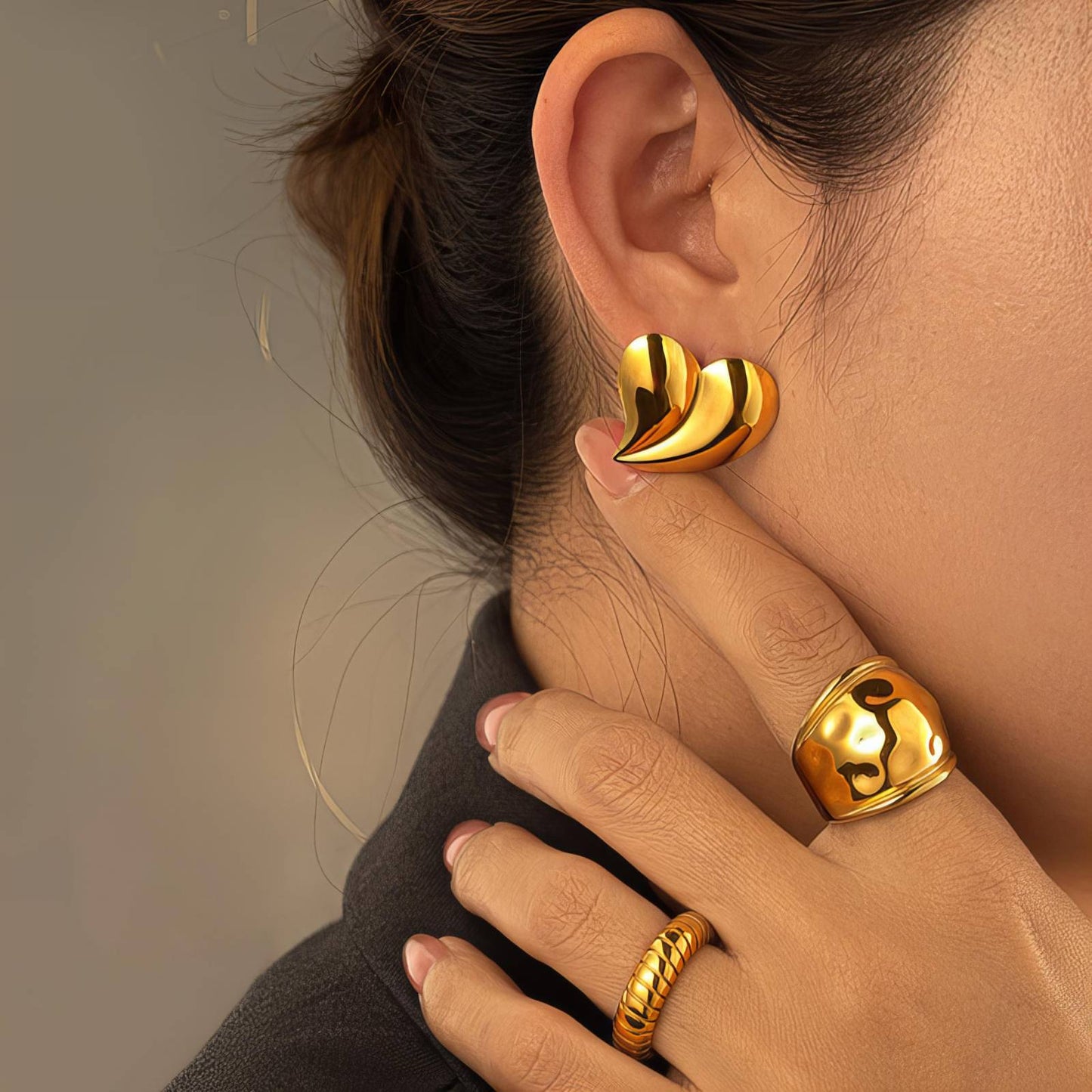 18K gold plated Stainless steel Hearts earrings, Intensity