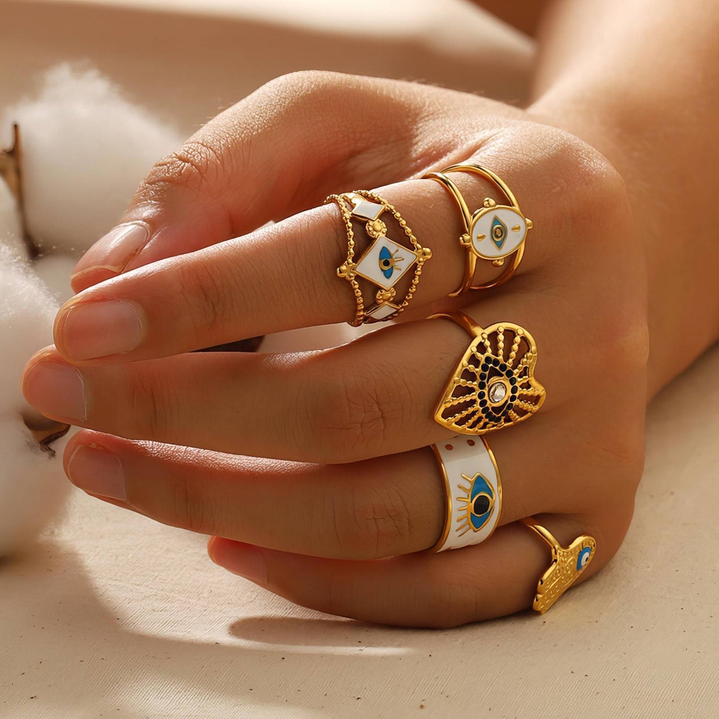 18K gold plated Stainless steel Evil Eye finger ring, Intensity