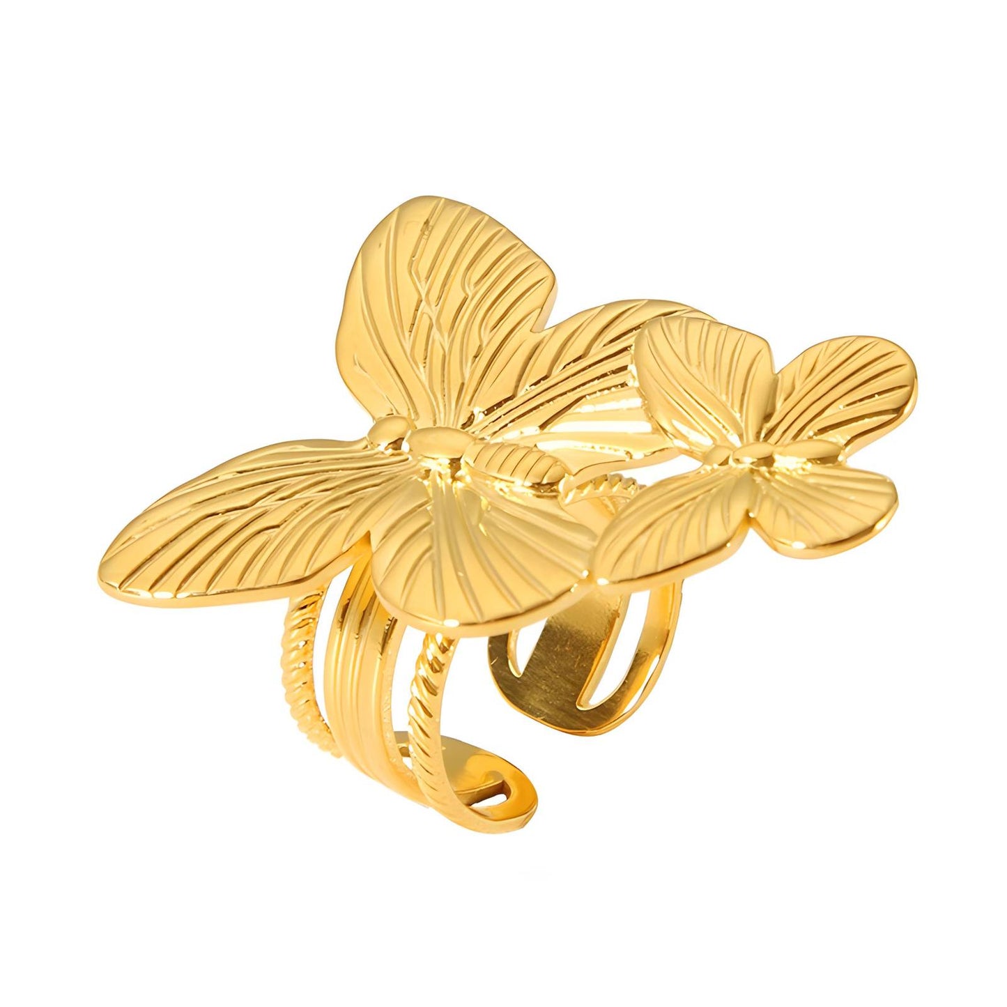 18K gold plated Stainless steel Butterflies finger ring, Intensity