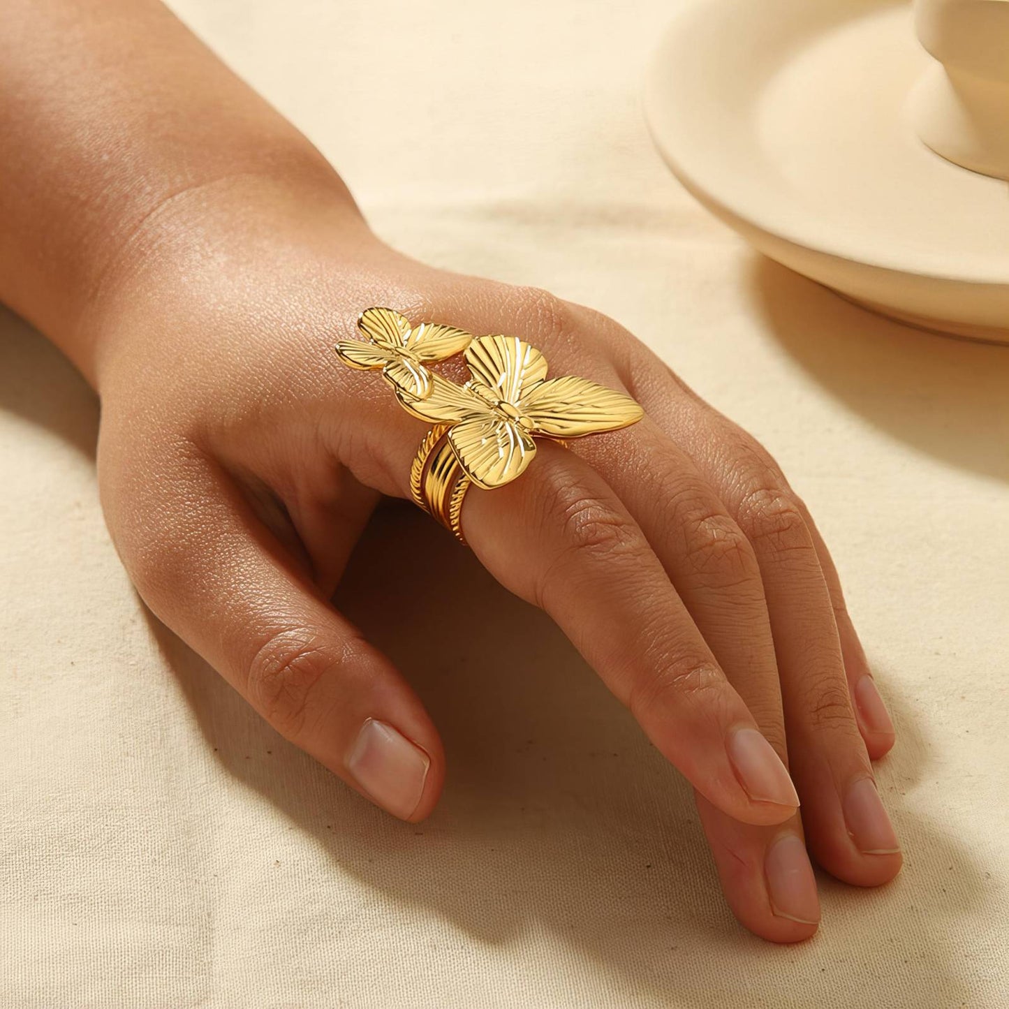 18K gold plated Stainless steel Butterflies finger ring, Intensity