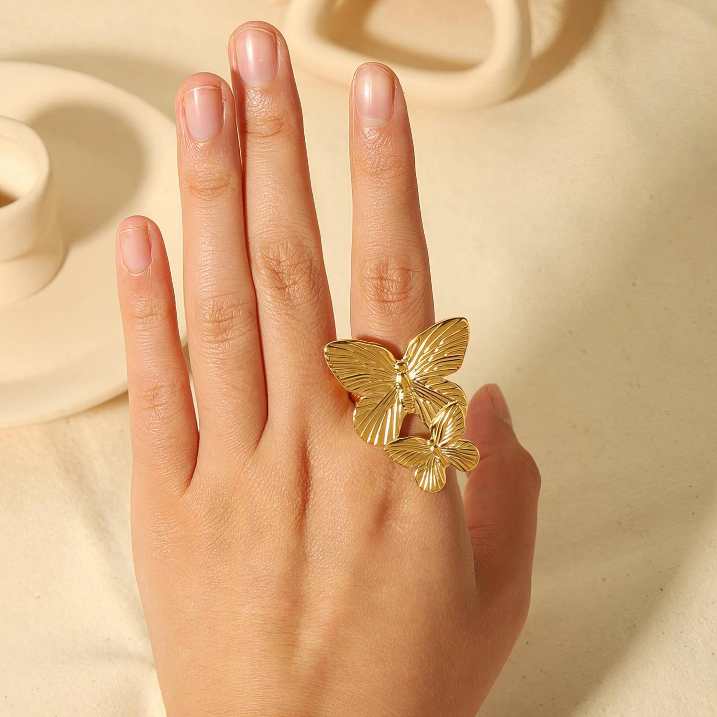 18K gold plated Stainless steel Butterflies finger ring, Intensity