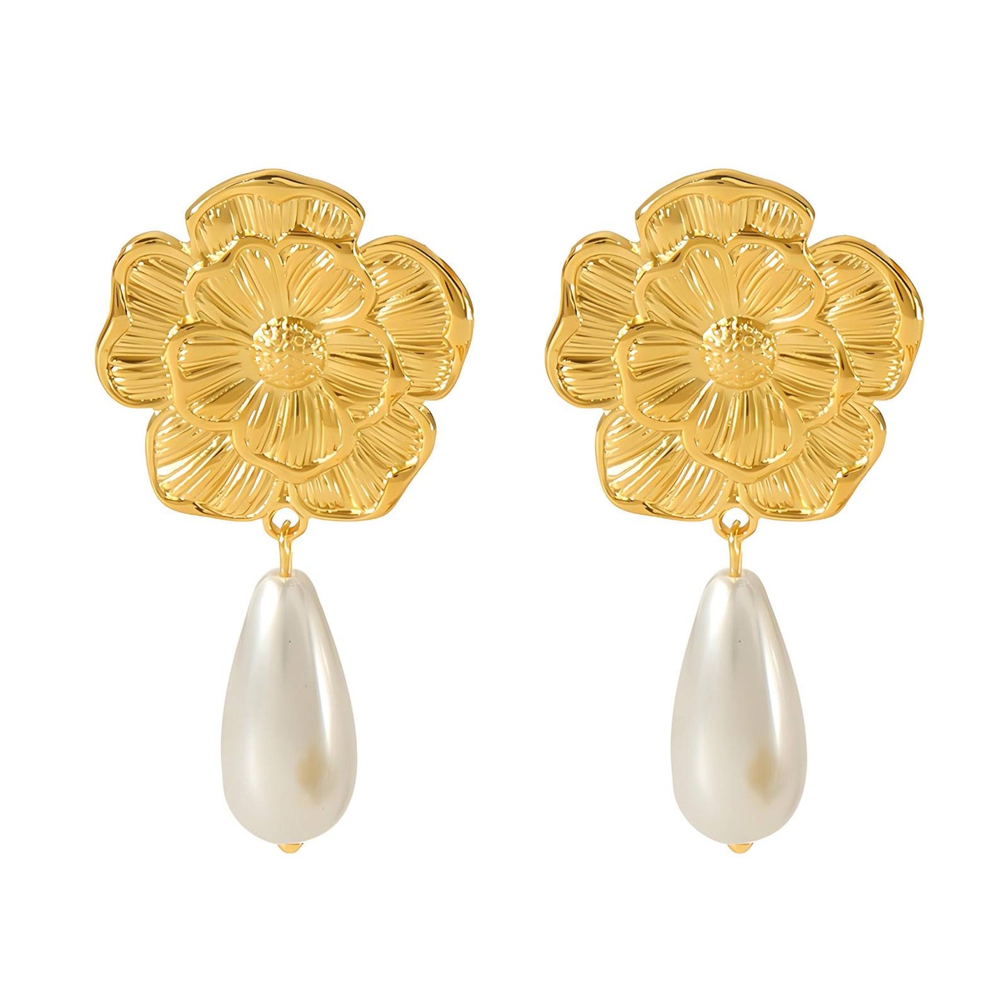 18K gold plated Stainless steel Flowers earrings, Intensity