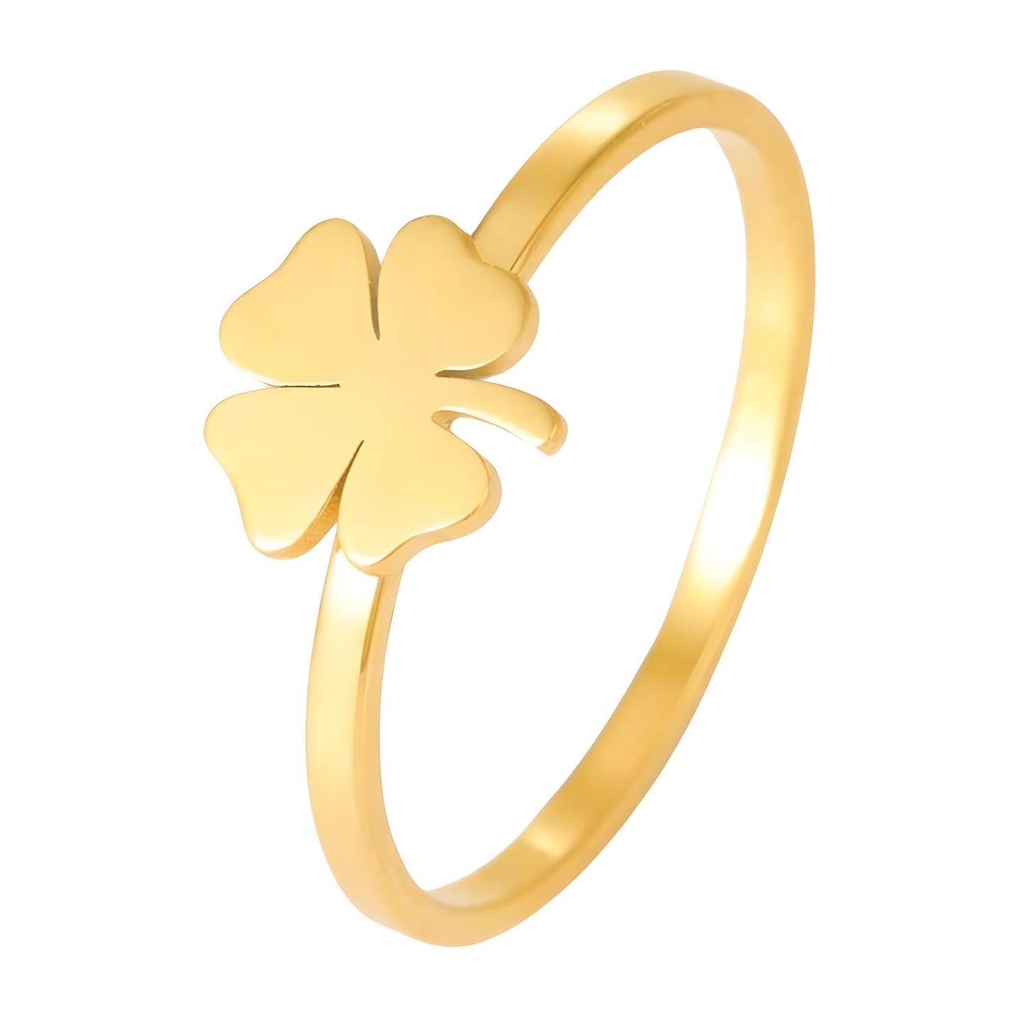18K gold plated Stainless steel Four-leaf clover finger ring, Intensity
