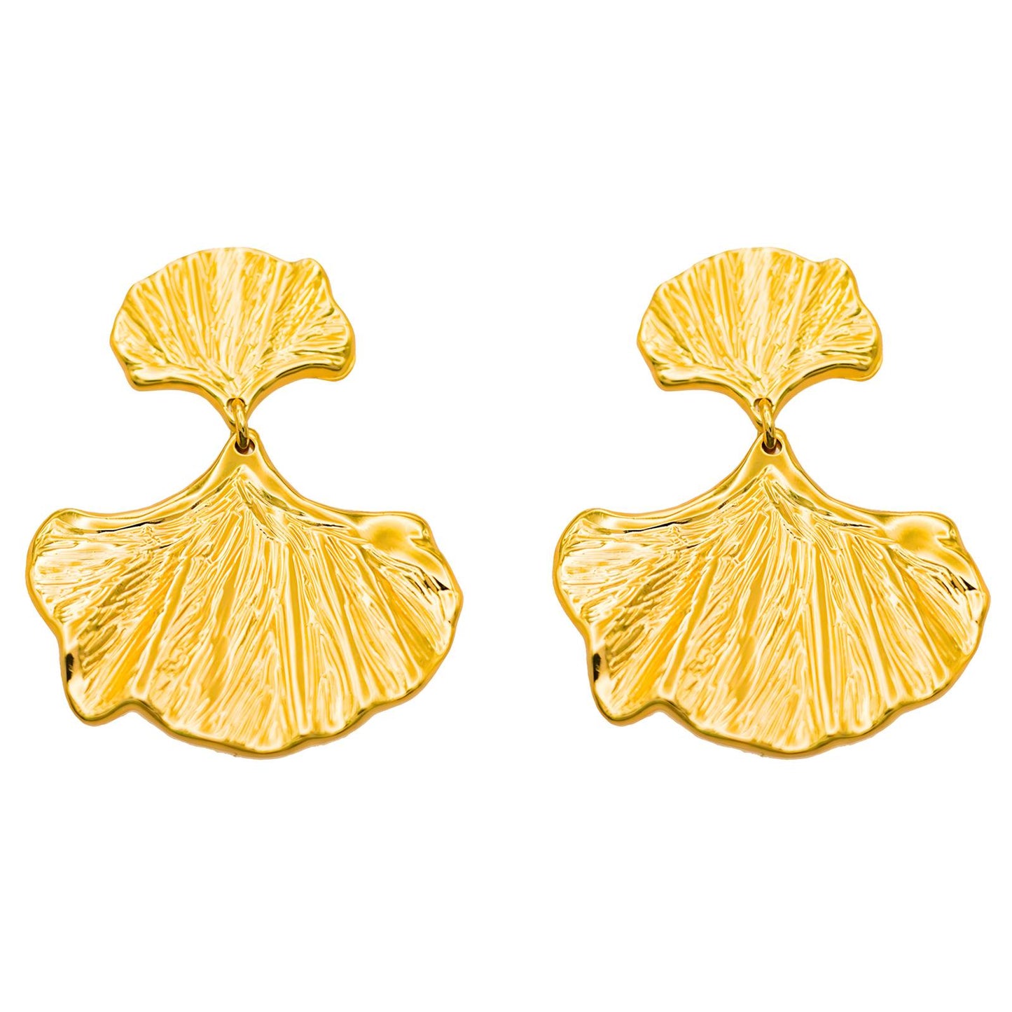 18K gold plated Stainless steel Ginkgo leaf earrings, Intensity