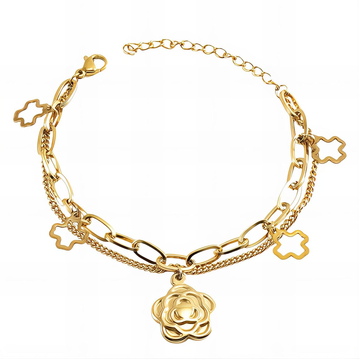 18K gold plated Stainless steel Flowers bracelet, Intensity