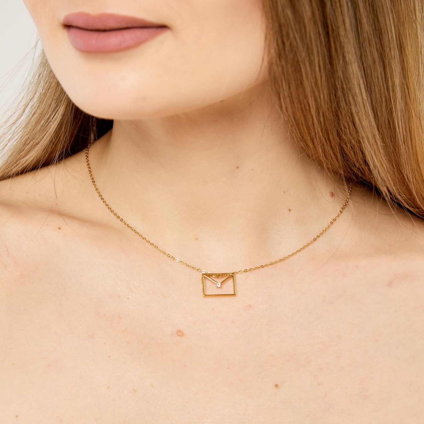 18K gold plated Stainless steel Envelope necklace, Intensity