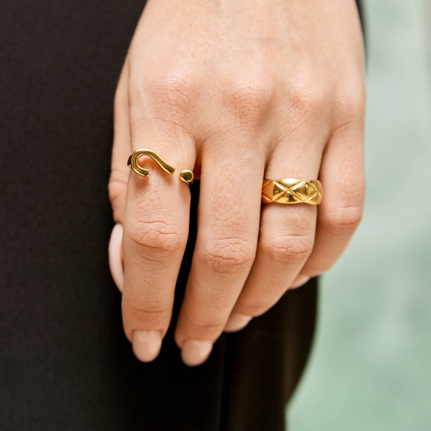 18K gold plated Stainless steel Question mark finger ring, Intensity