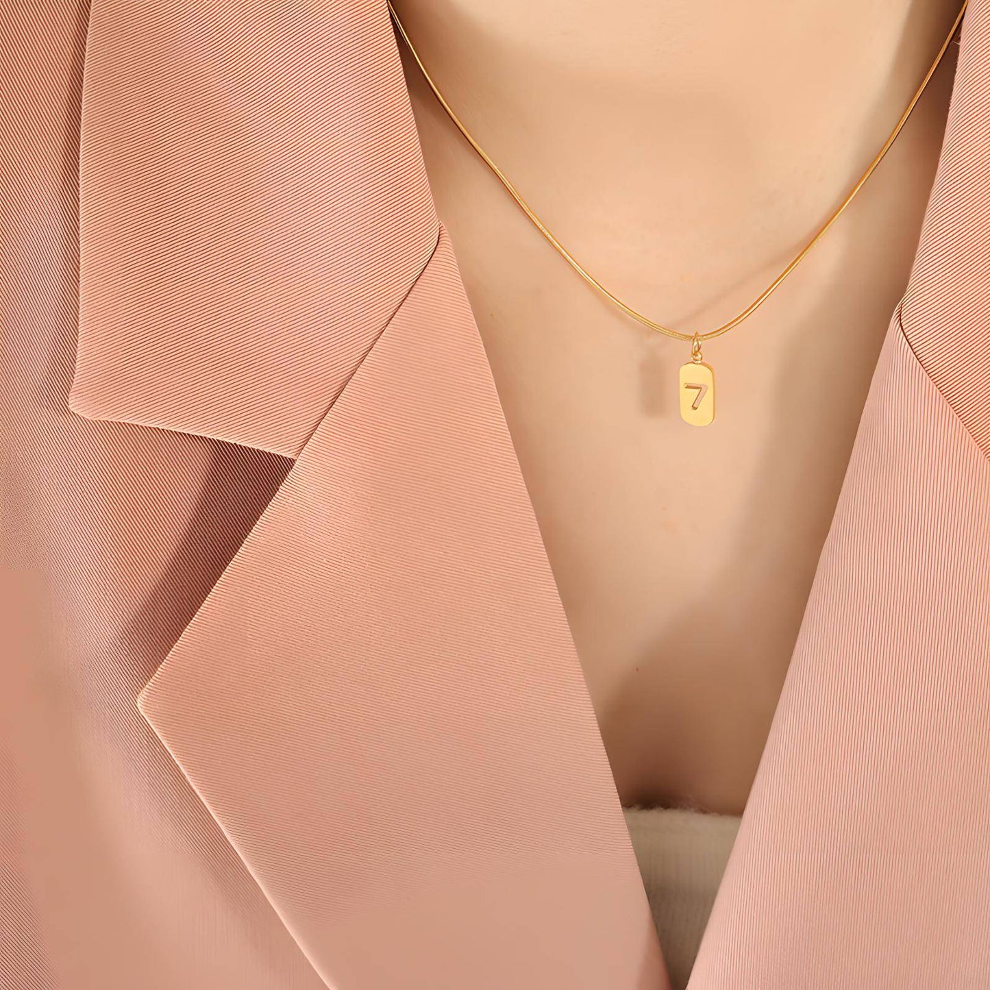 18K gold plated Stainless steel Letter 7 necklace, Intensity
