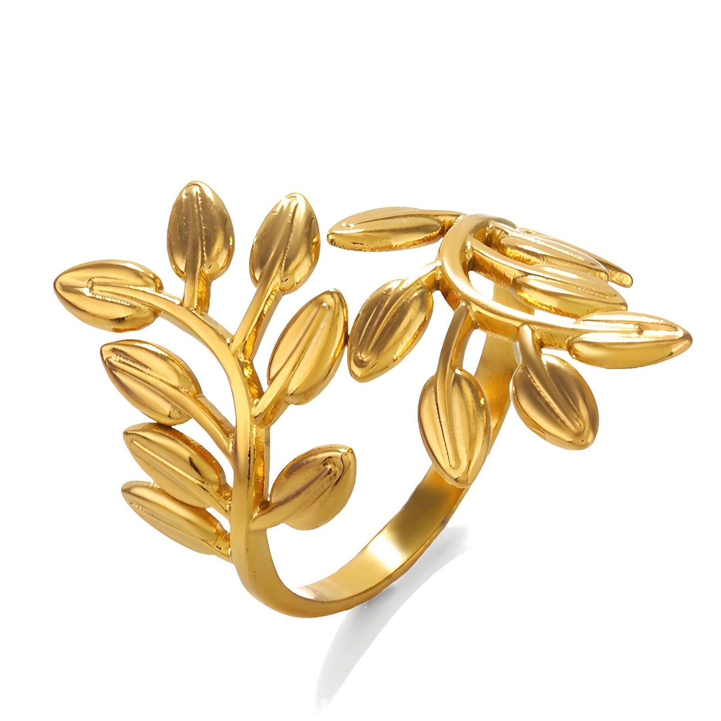 18K gold plated Stainless steel Leafs finger ring, Intensity