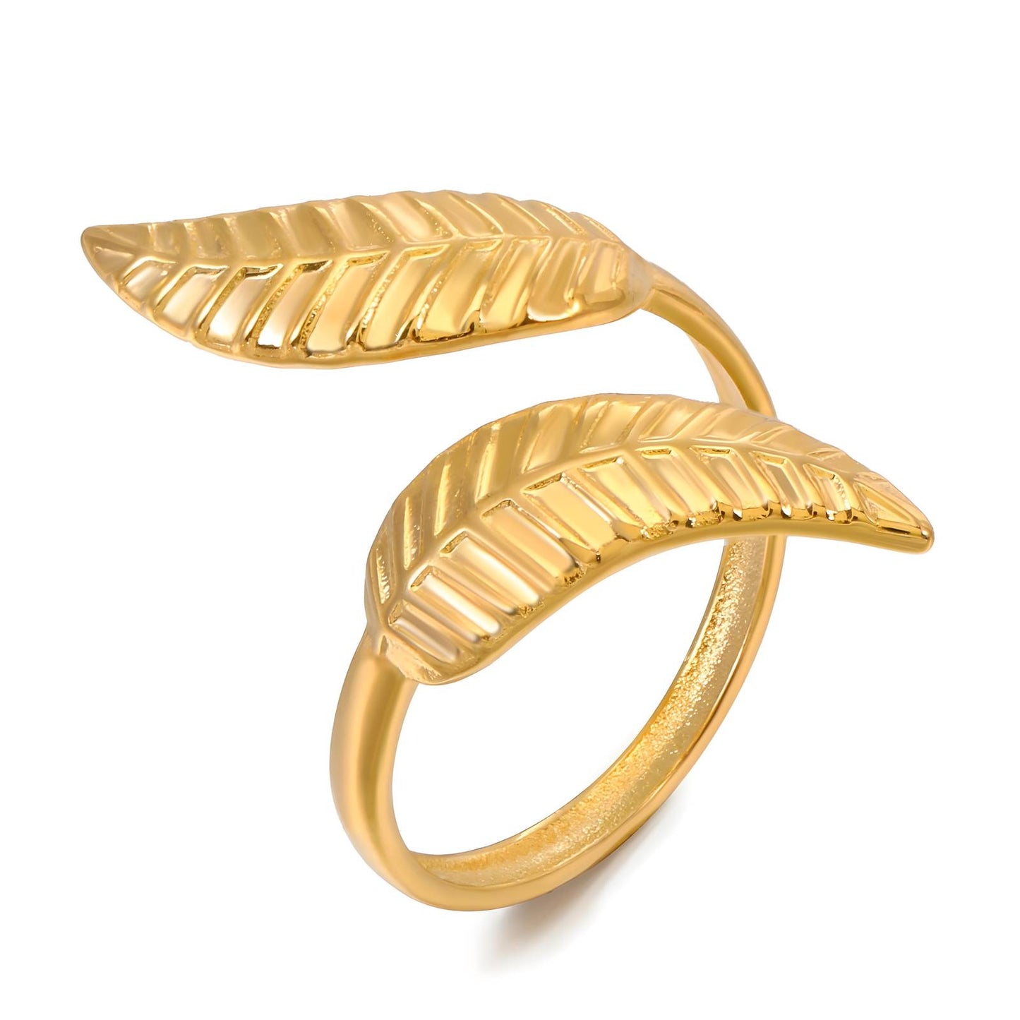 18K gold plated Stainless steel Leafs finger ring, Intensity