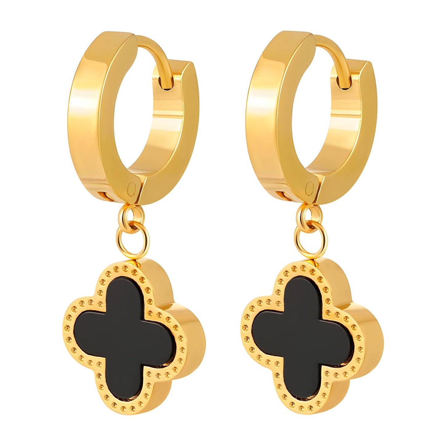 18K gold plated Stainless steel Four-leaf clover earrings, Intensity