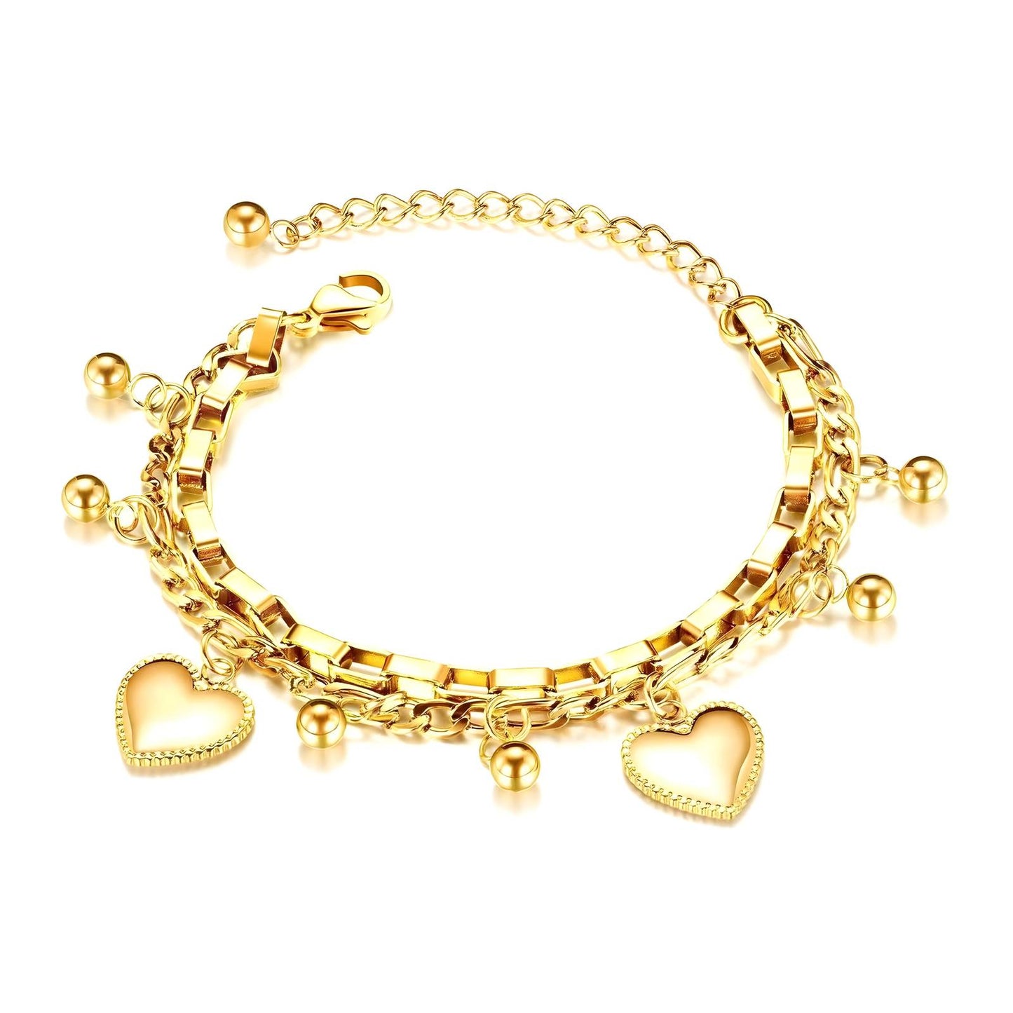 18K gold plated Stainless steel Hearts bracelet, Intensity